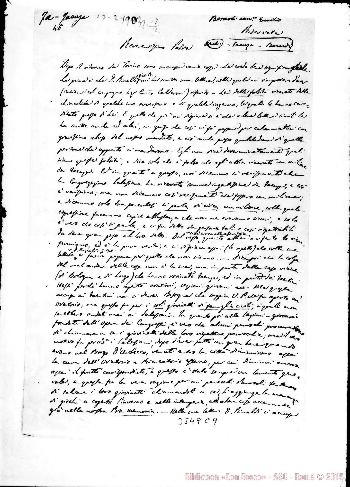 Fotogramma C 9 — Can. Emilio Berardi-Rev.mo Padre. Faenza, 13-02-1902 Autogr. Rinaldi