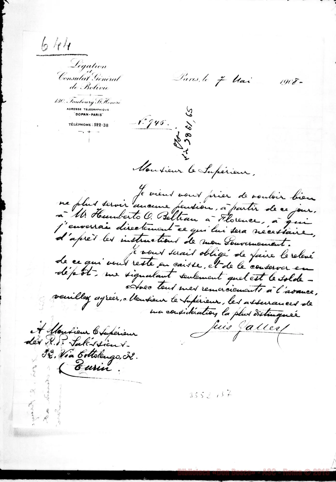 Fotogramma B 7 — Luis Galles, console-Direttore. Paris, 7-05-1908