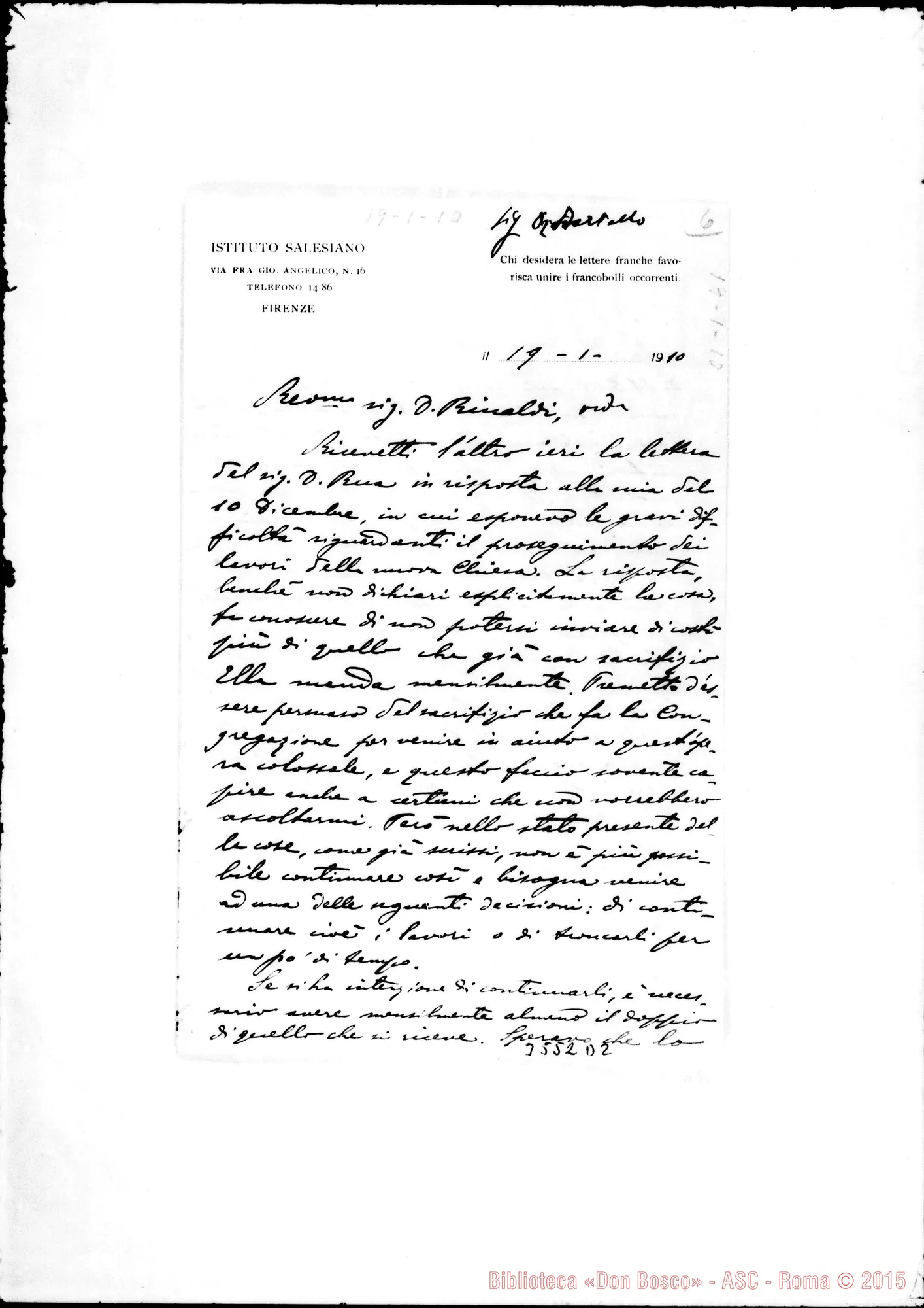 Fotogramma D 2 — Don Alciato-Don Rinaldi. Firenze, 19-01-1910 Autogr. Rinaldi