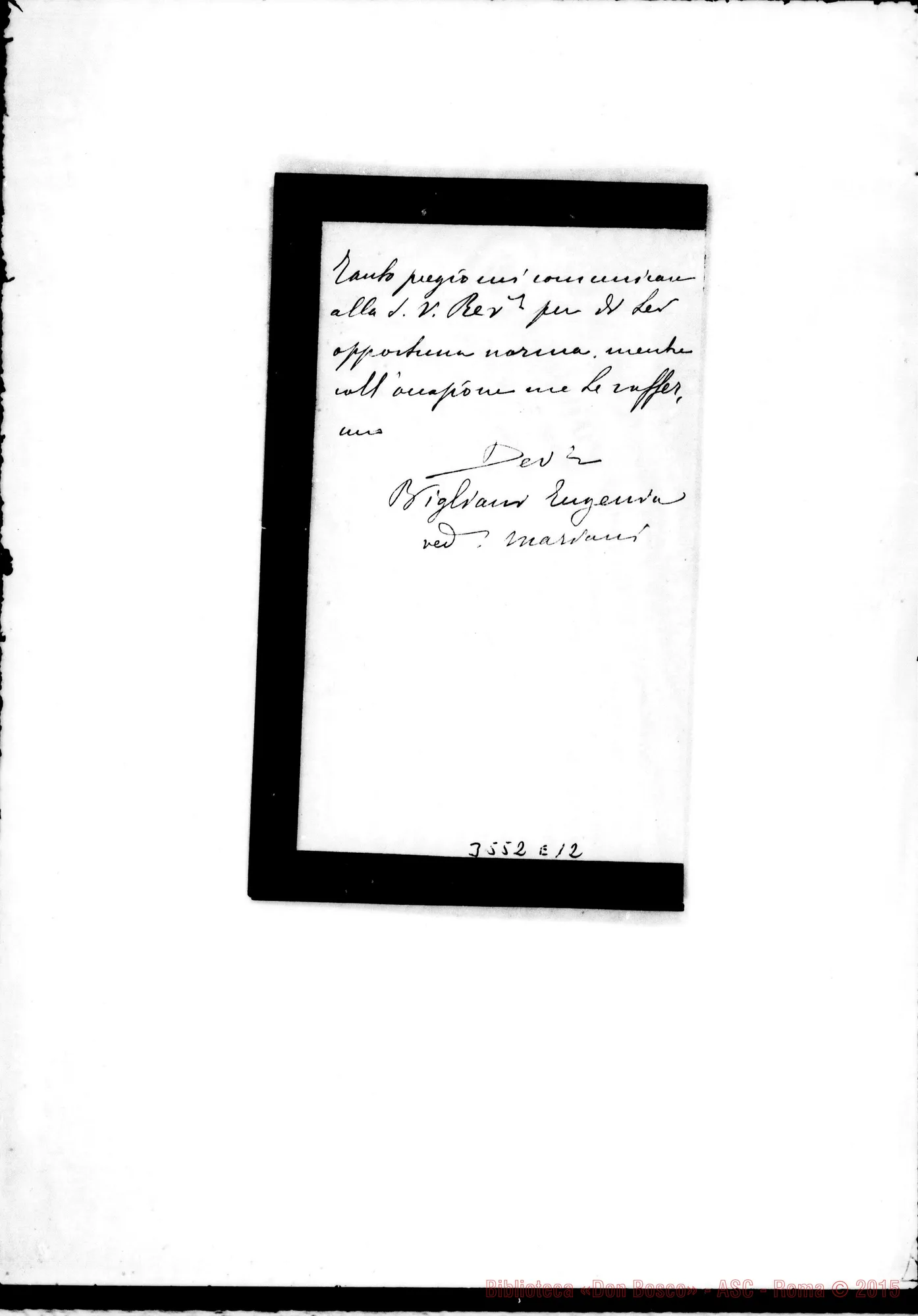 Fotogramma E 12 — Foglizzo: Bigliano Eugenia, ved. Mariani-Rev. Sig., il 23-01-1903 Autogr. Rinaldi