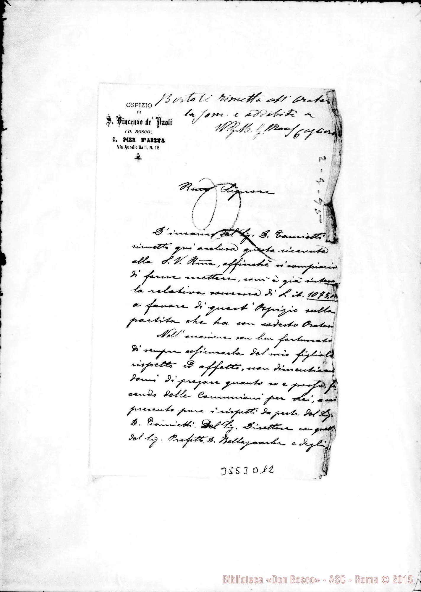 Fotogramma D 12 — Ch. Vincenzo Maina-Rev.do Sig. Sampierdarena, 2-04-1895