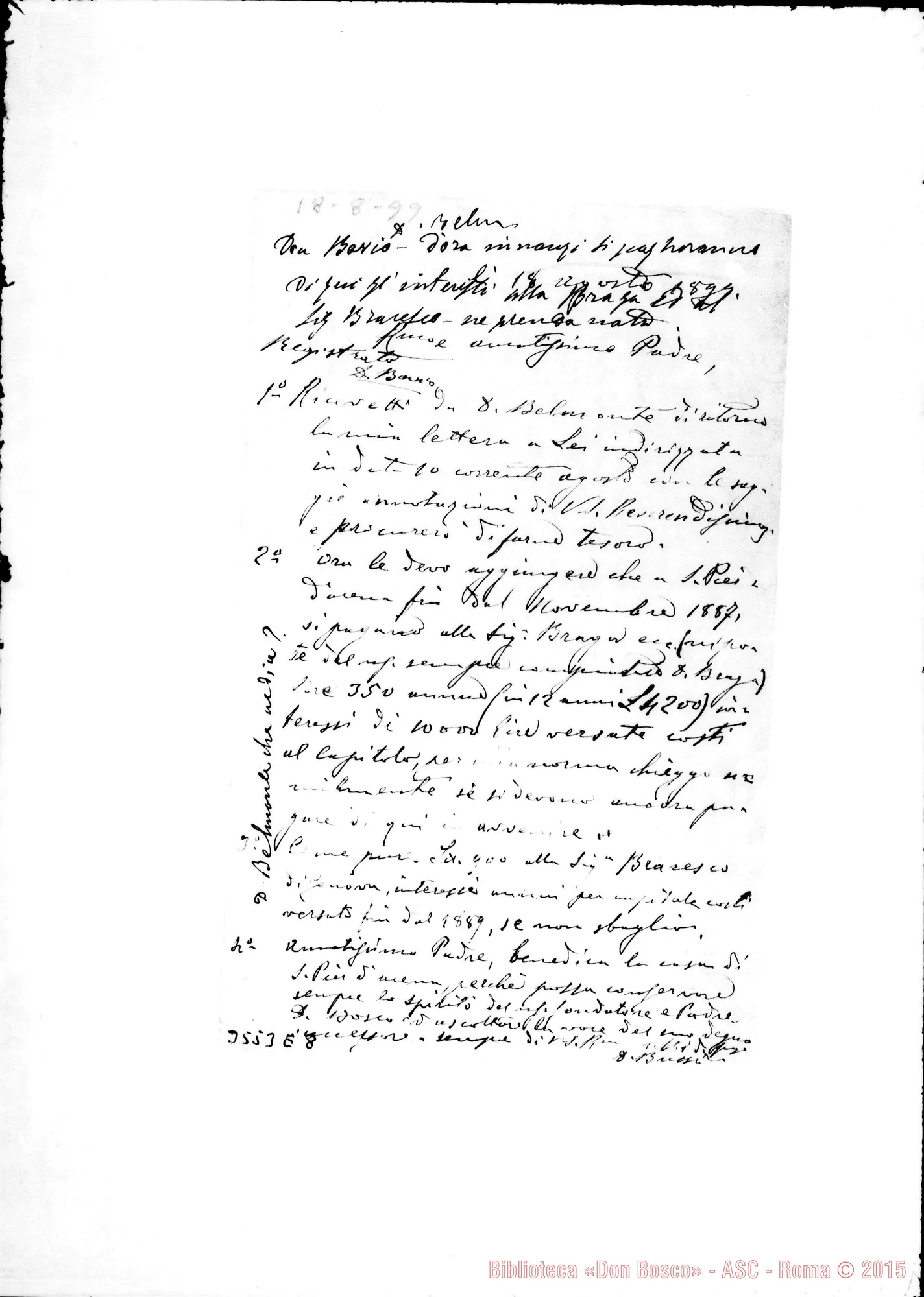 Fotogramma E 8 — Don Bussi Luigi-Don Rua. Sampierdarena, 18-08-1899 Autogr. Rua