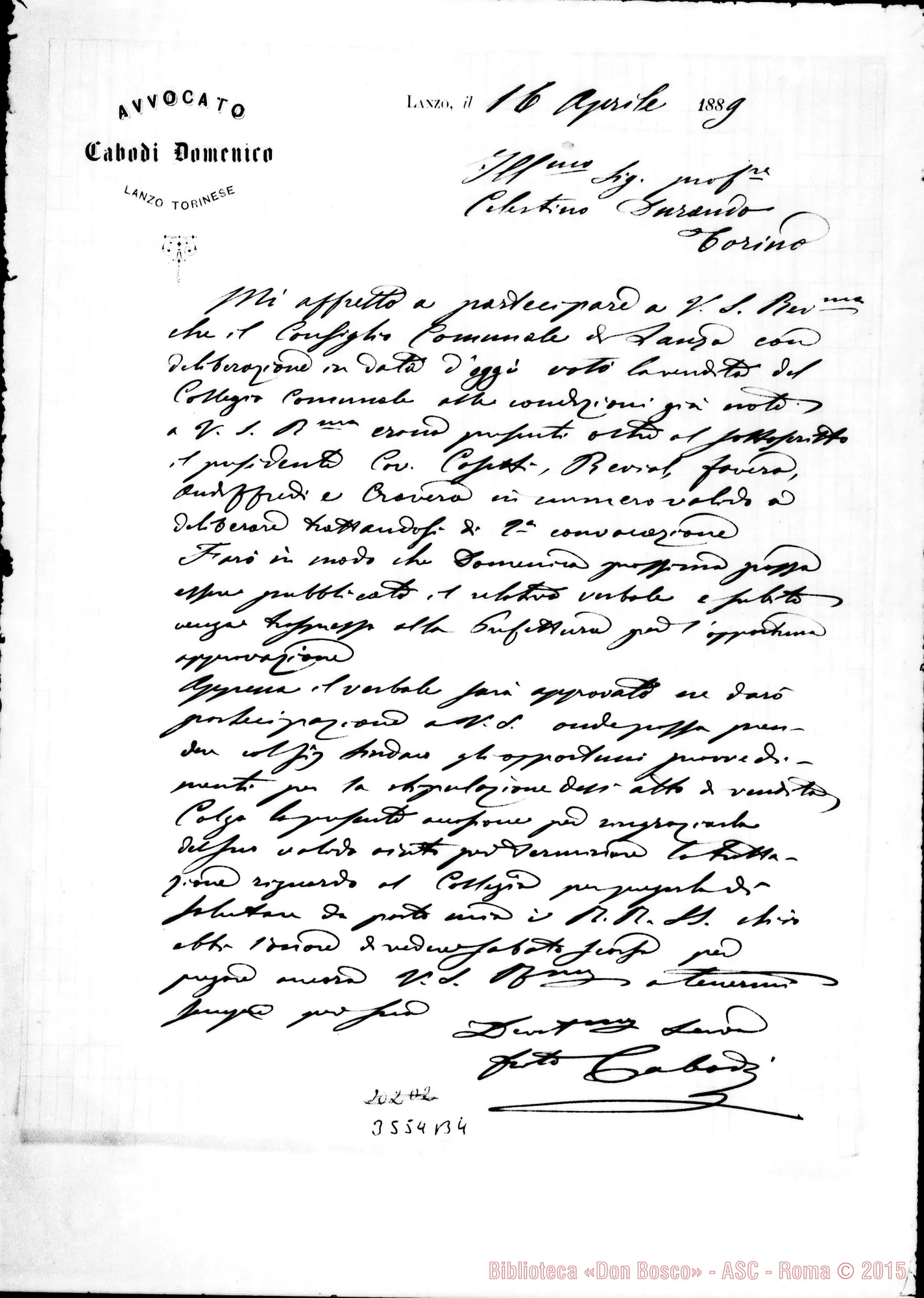 Fotogramma B 4 — Avv. Cabodi Domenico-Don Durando. Lanzo, 16-04-1889