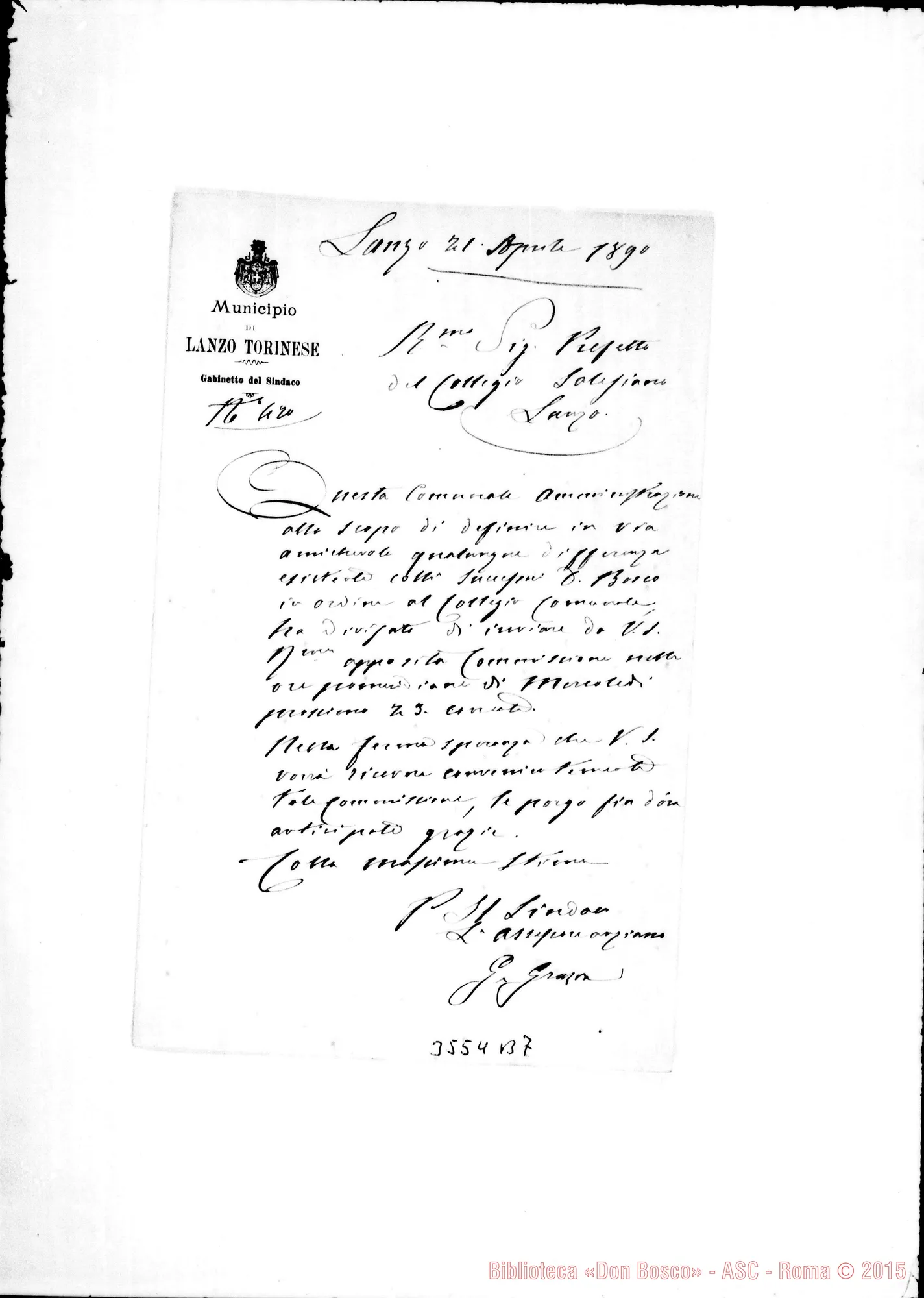Fotogramma B 7 — Dal Municipio di Lanzo Prefetto del Collegio, il 21-04-1890