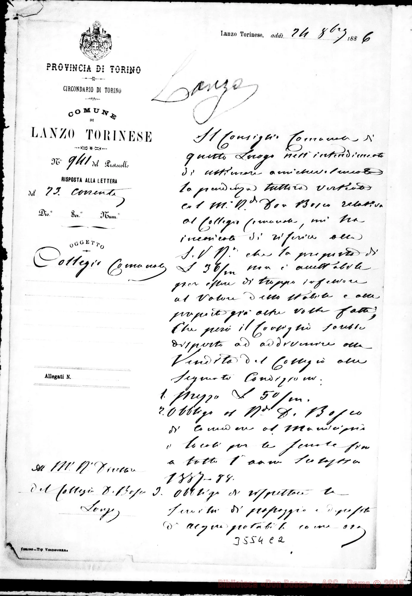 Fotogramma C 2 — Sindaco di Lanzo-Direttore Collegio, il 24-10-1886