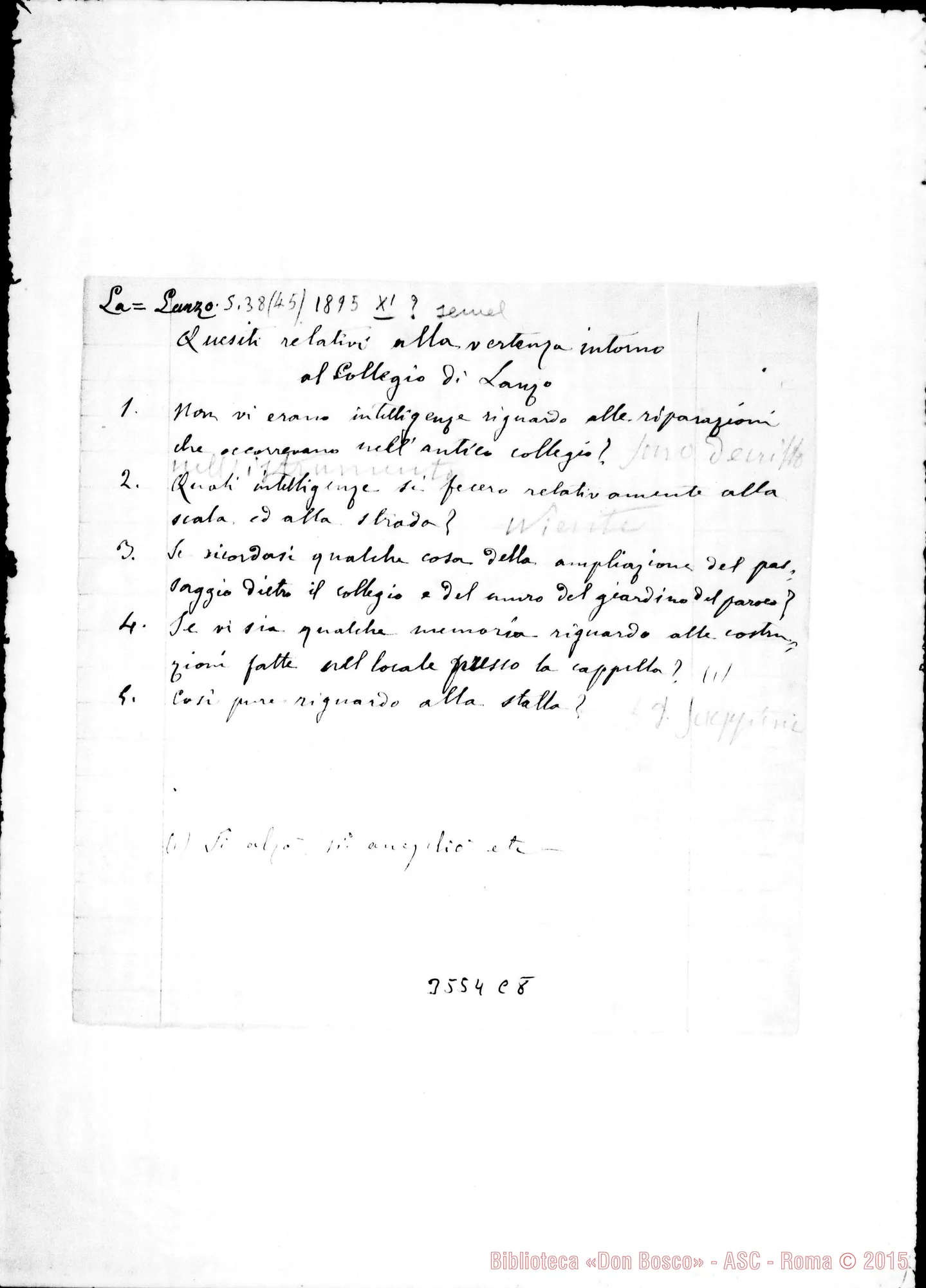 Fotogramma C 8 — Quesiti relativi al collegio di Lanzo. Ms. autogr. Rua