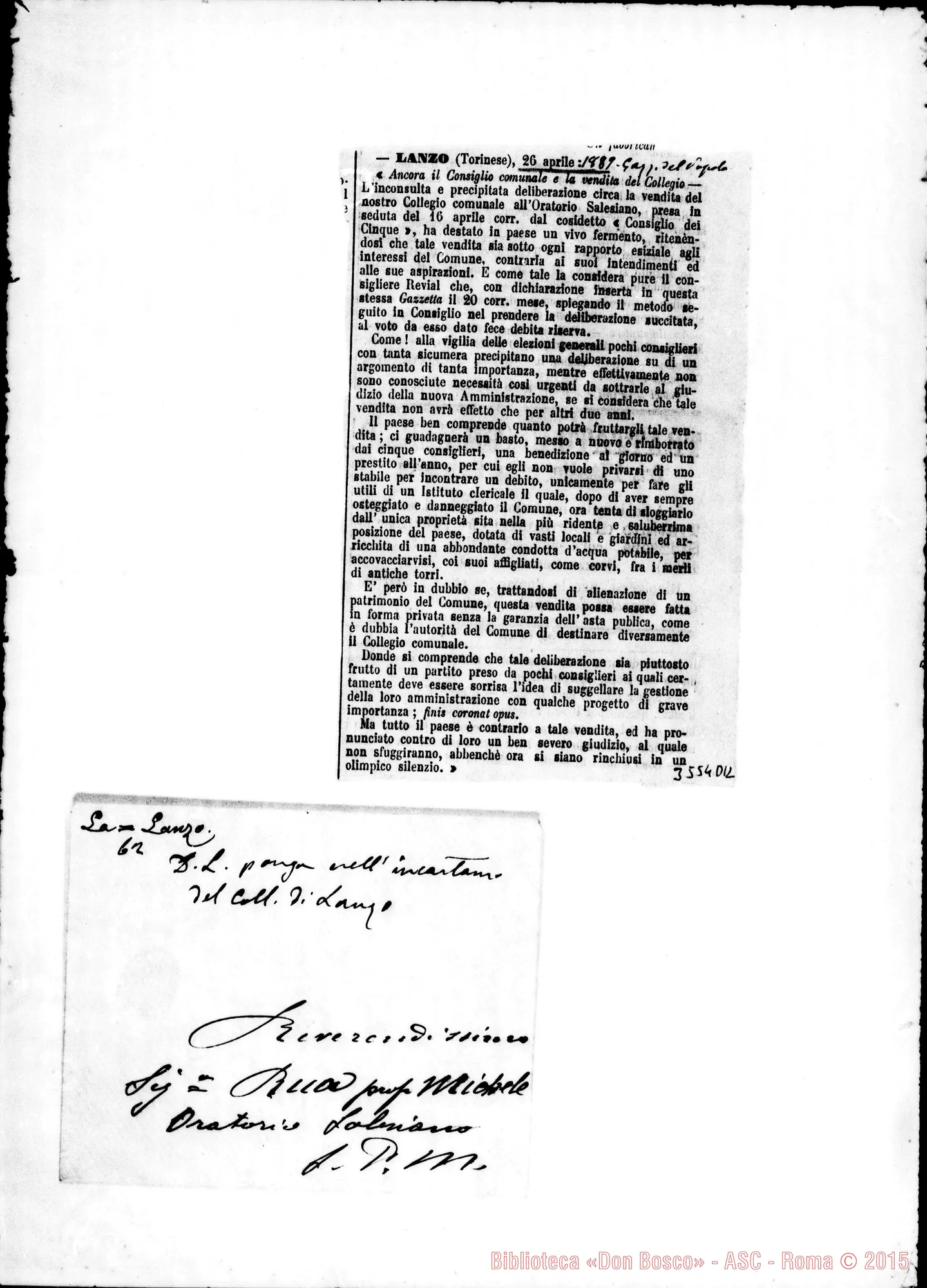 Fotogramma D 12 — Ritaglio di giornale E autogr. Rua sulla busta