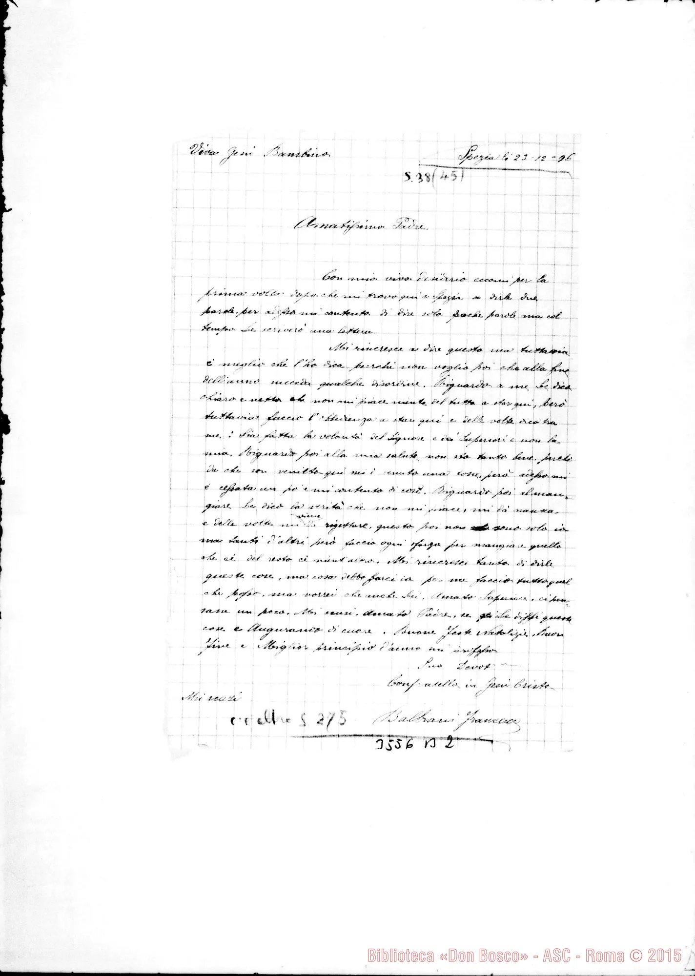Fotogramma B 2 — Balbiani Francesco-Amat.mo Padre. La Spezia, 23-12-1896