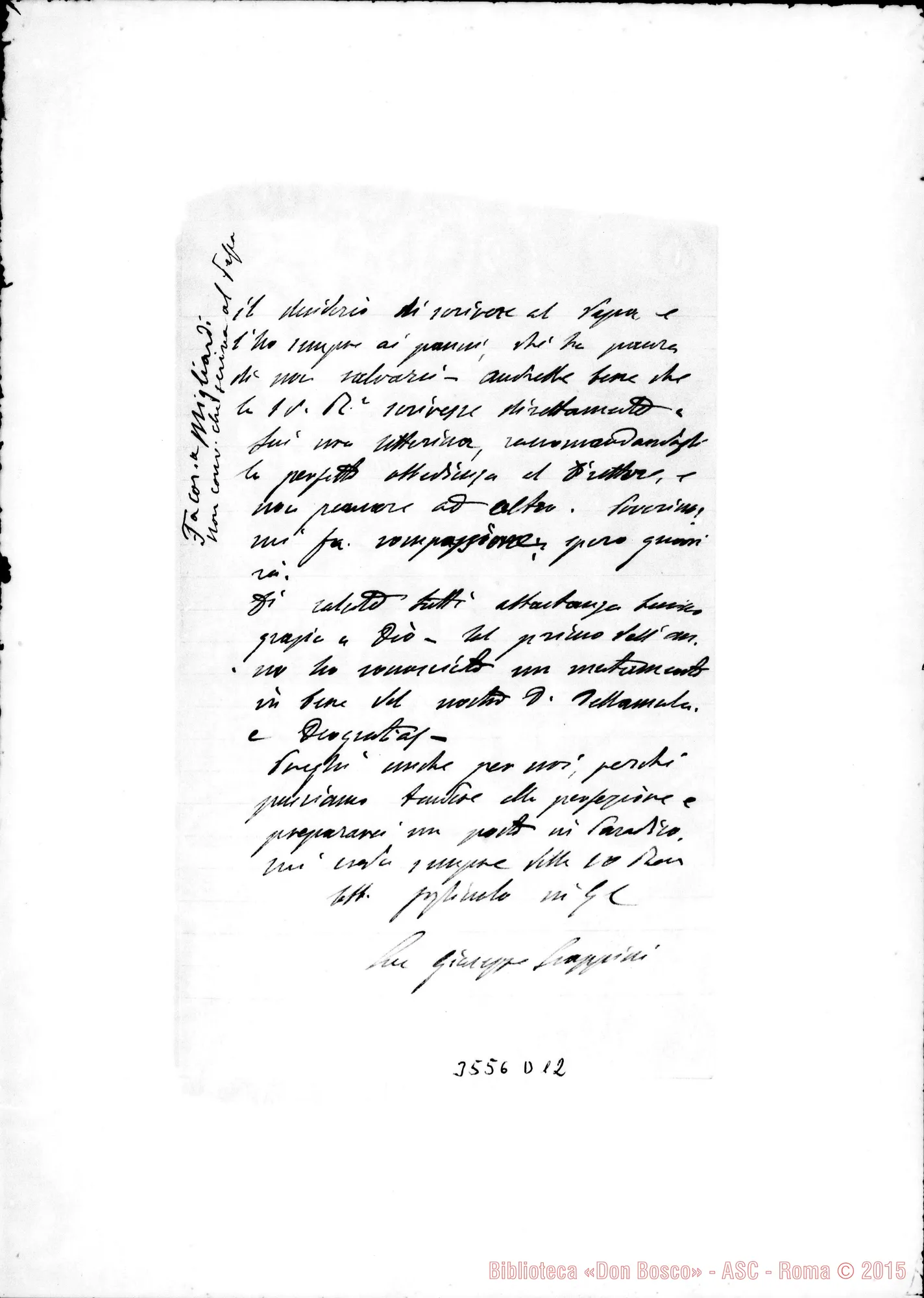 Fotogramma D 12 — Don Giuseppe Scappini-Don Rua. La Spezia, 6-01-1897 Autogr. Rua
