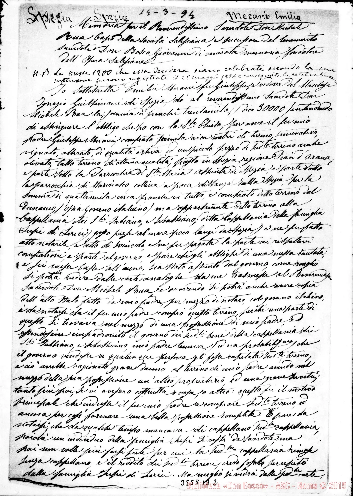 Fotogramma B 2 — March. Emilia Merani-Don Rua, il 14-03-1894 Autogr. Rua