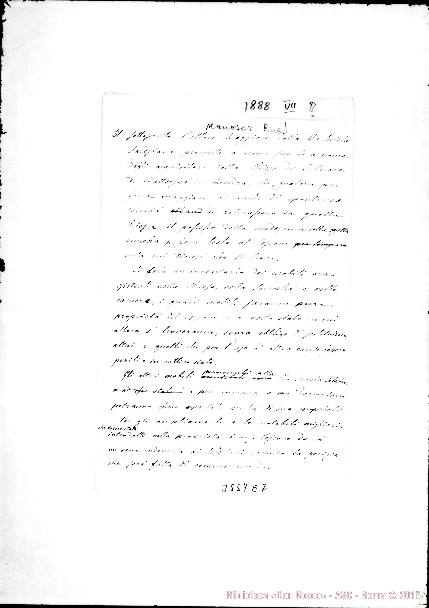Fotogramma E 7 — Dichiarazione di Don Rua. Ms. del Sig. D. Durando. Luglio 1888