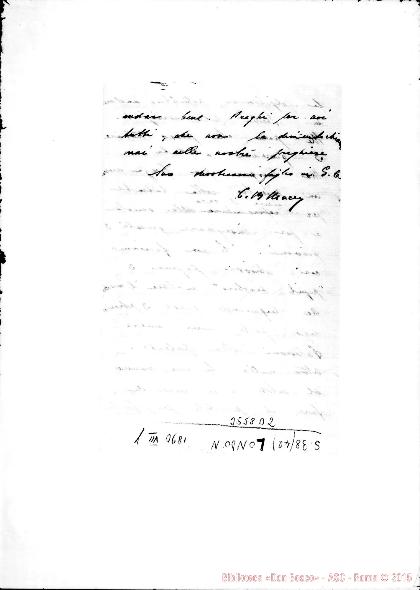 Fotogramma D 2 — Don Macey-Don Rua. London, 7-07-1890 Autogr. Rua