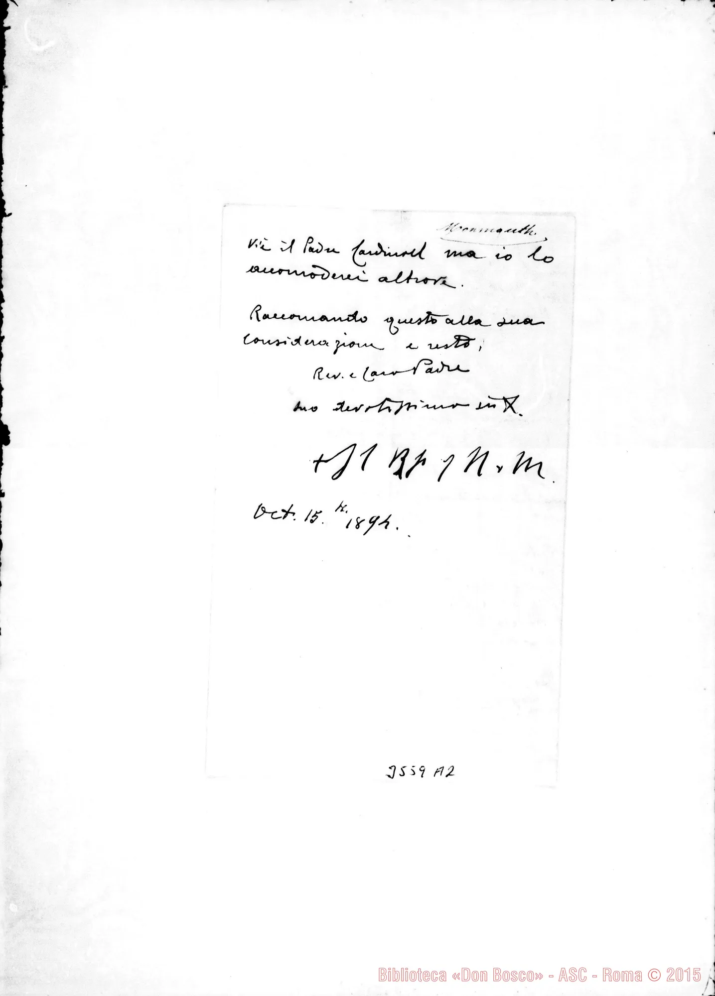 Fotogramma A 2 — Don Macey-Ispettore. 26-10-1894. All. lett. del vesc. Giov. Batt.