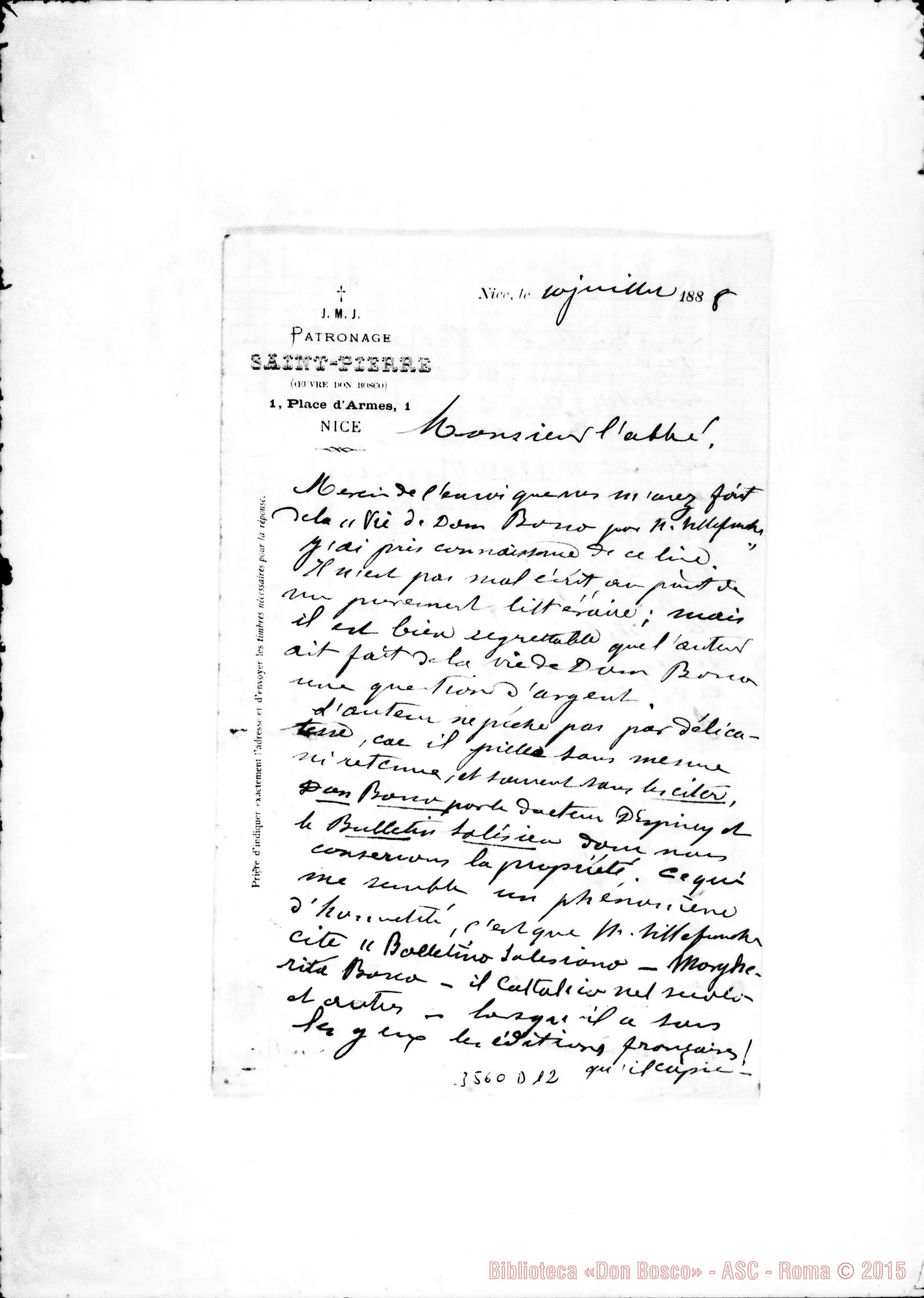Fotogramma D 12 — Nice: Don Luigi Cartier-Monsieur l’Abbé. Nice, 10-07-1888
