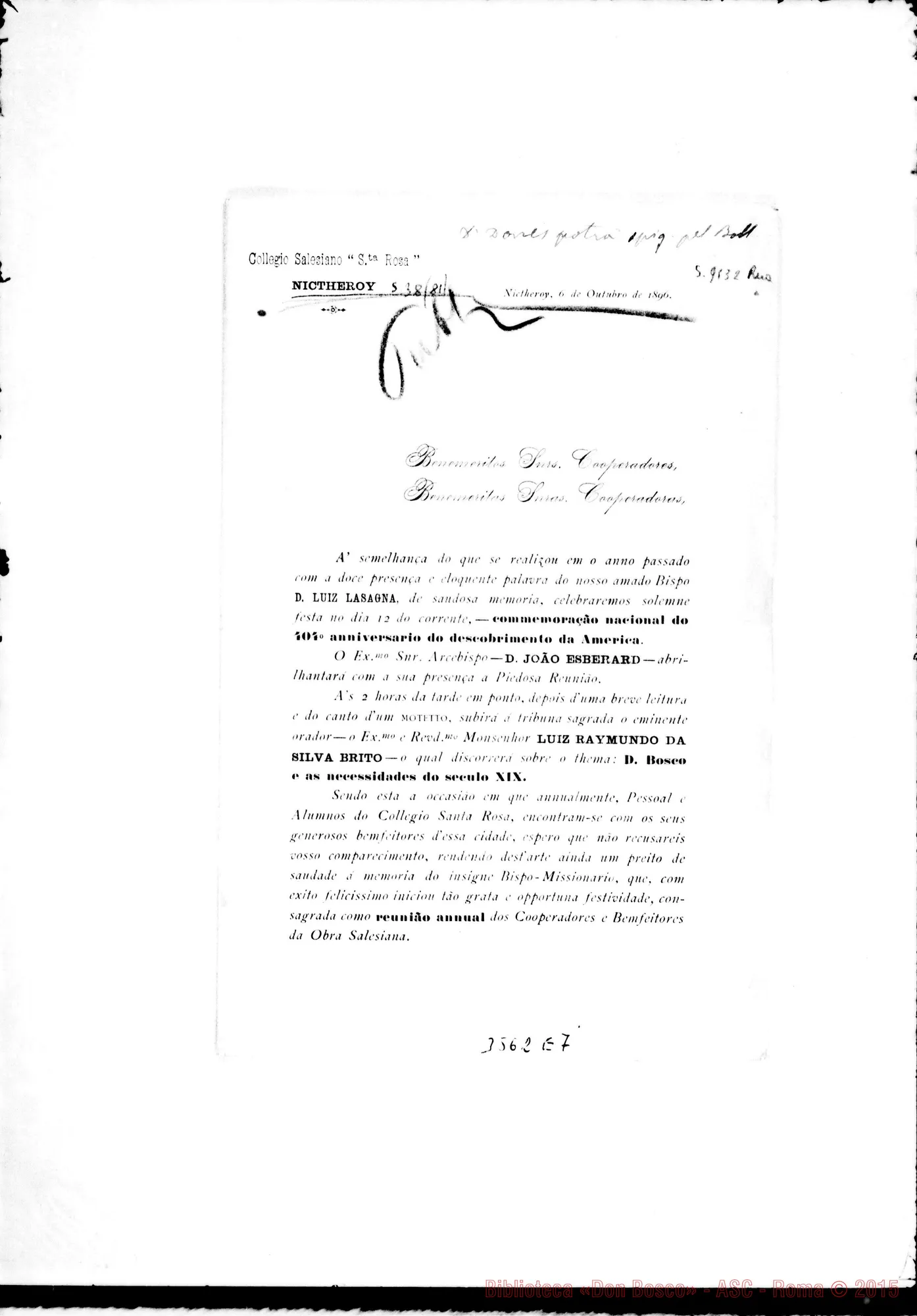 Fotogramma E 7 — Don Zanchetta Luigi-Circolare. Stampato. Autogr. Rua