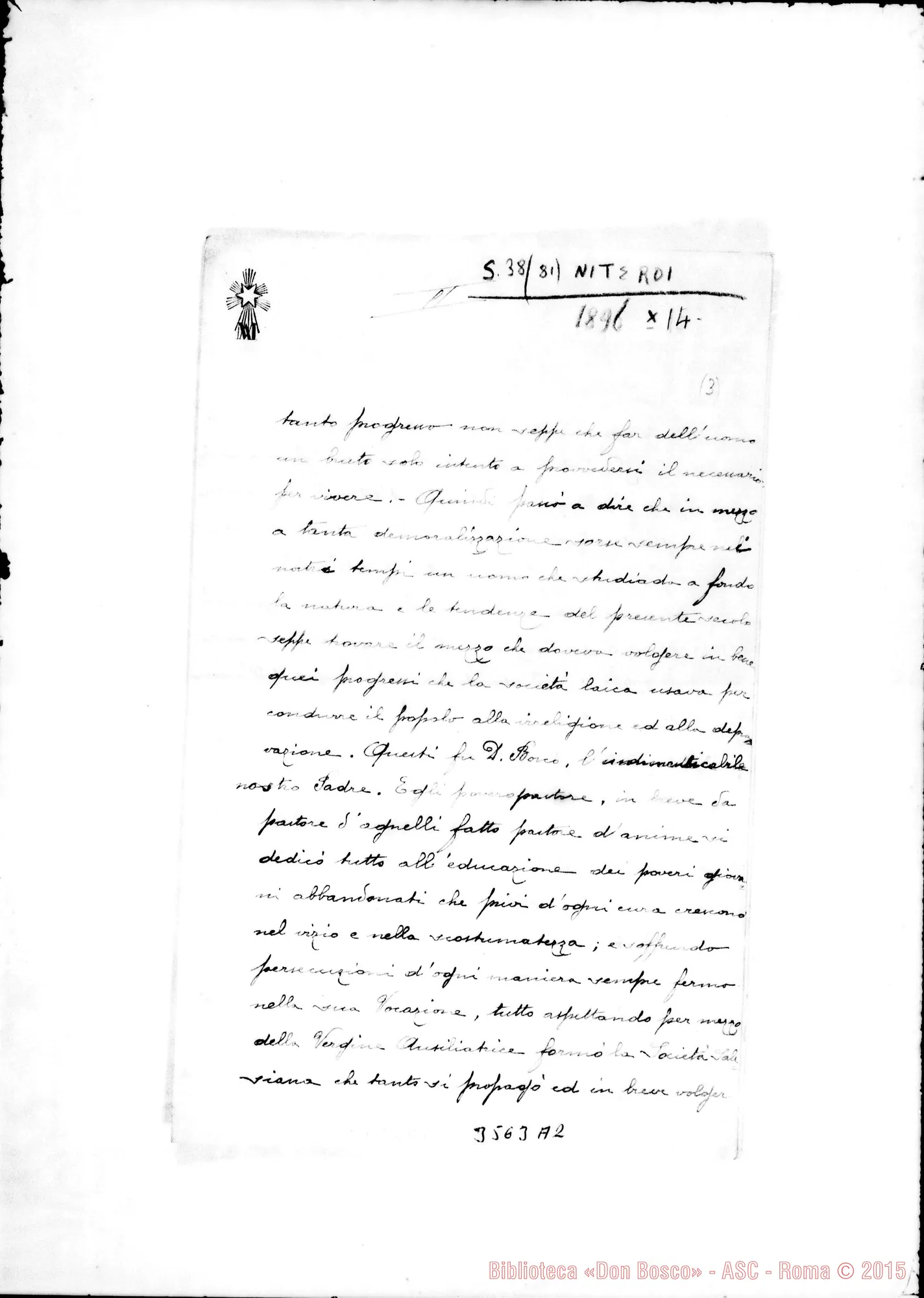 Fotogramma A 2 — Ch. Luigi Della Valle-Don Rua. Niterói,15-10-1896. Acclusa altra del 14-10-1896