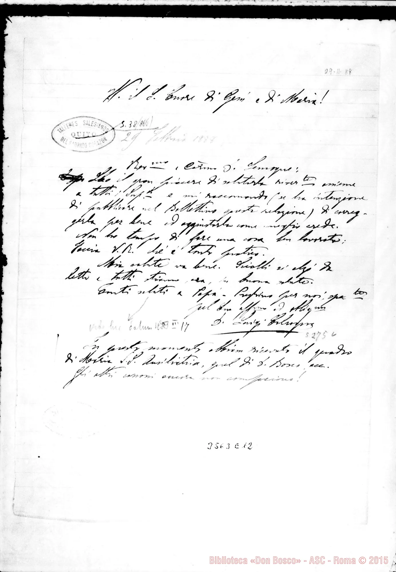 Fotogramma E 12 — Don Luigi Calcagno-Don Lemoyne. Quito, 29-02-1888