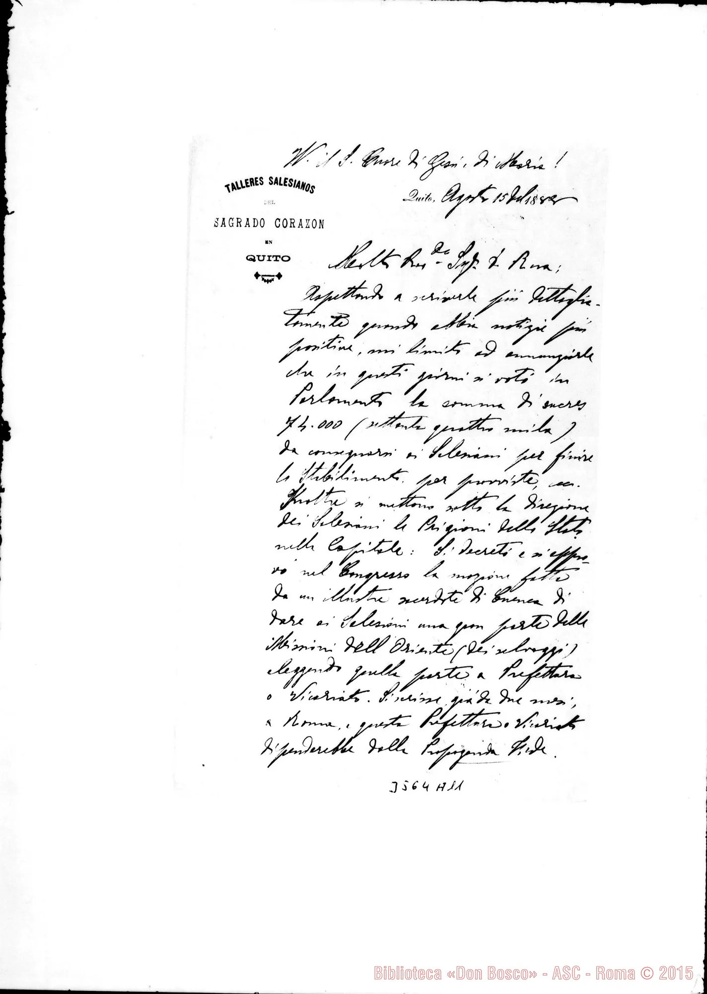 Fotogramma A 11 — Don Luigi Calcagno-Don Rua. Quito, 15-08-1888. Autogr. Rua