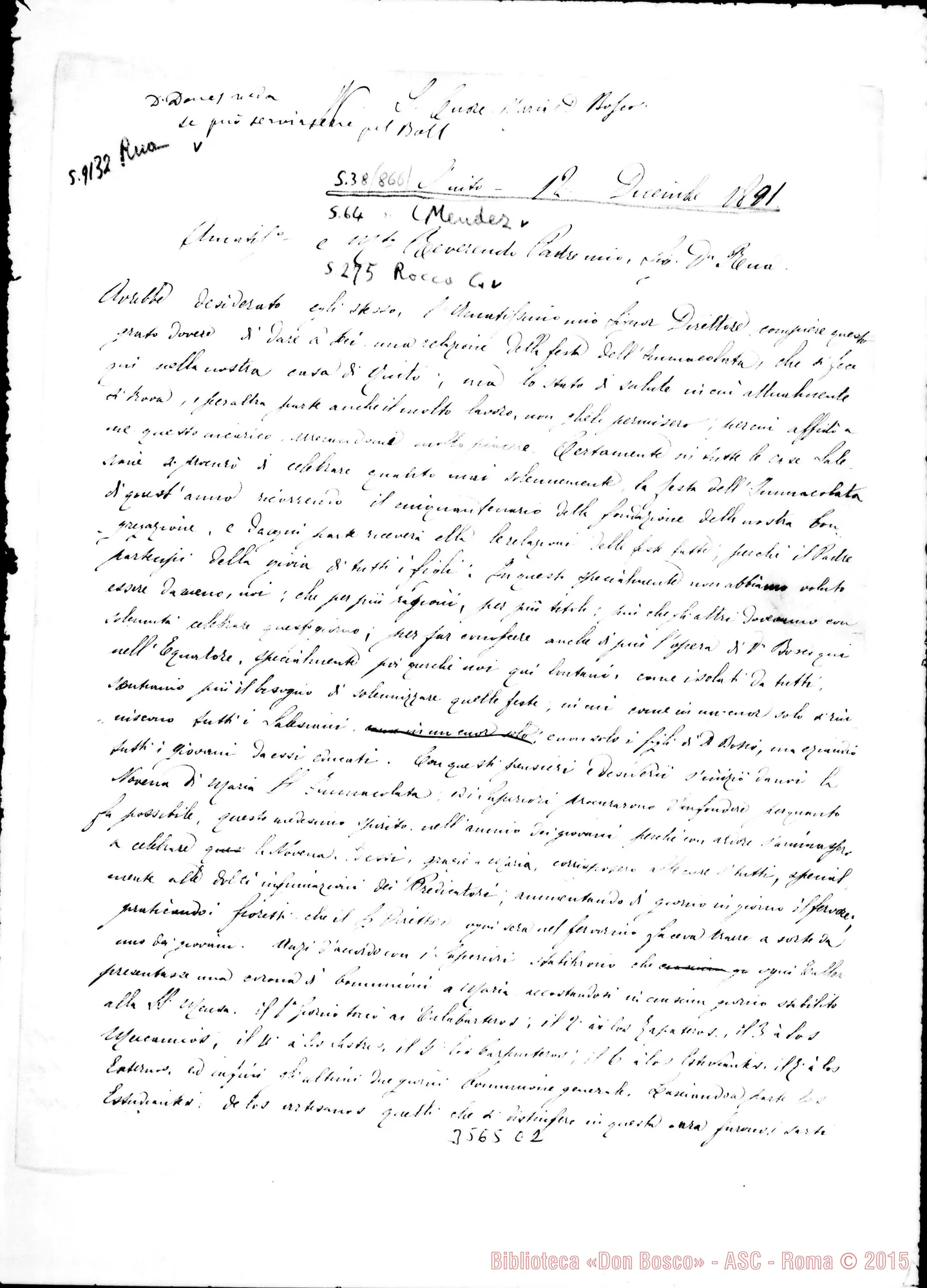 Fotogramma C 2 — Ch. Guido Rocca-Don Rua. Quito, 12-12-1891 Autogr. Rua