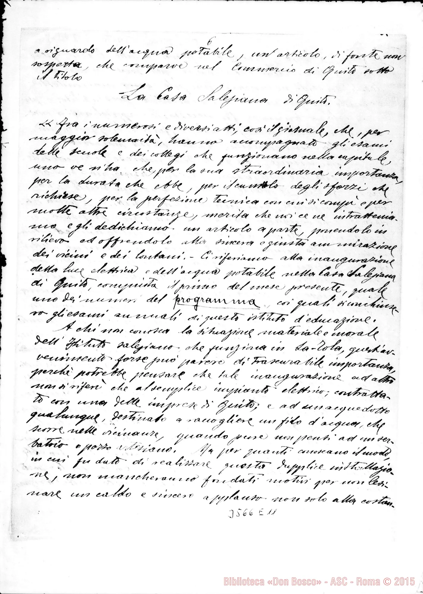 Fotogramma E 11 — A Don Rua da Quito, il 7-08-1908 Autogr. Rua