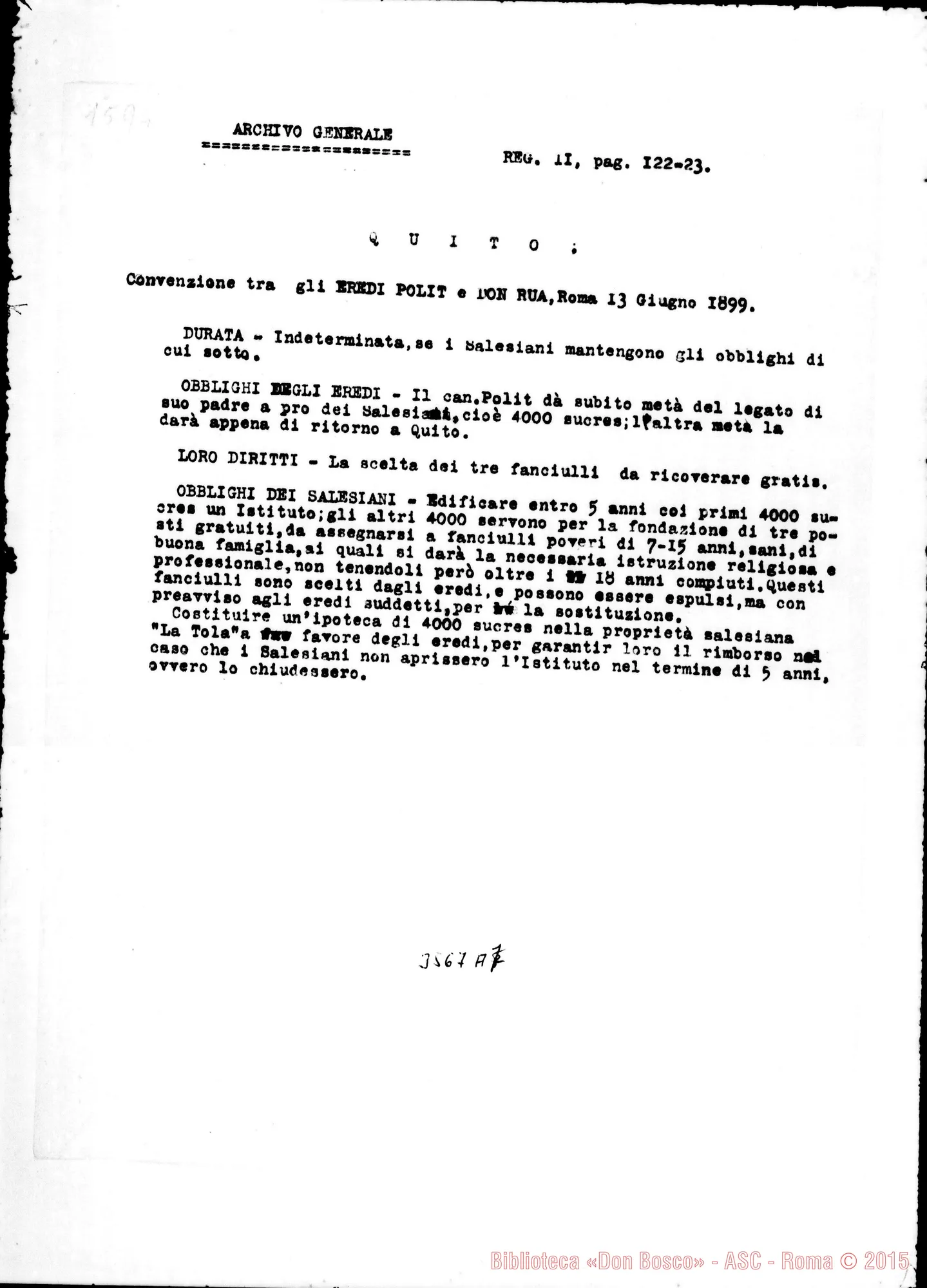 Fotogramma A 7 — Convenzione: estratti. Roma, 13-06-1899
