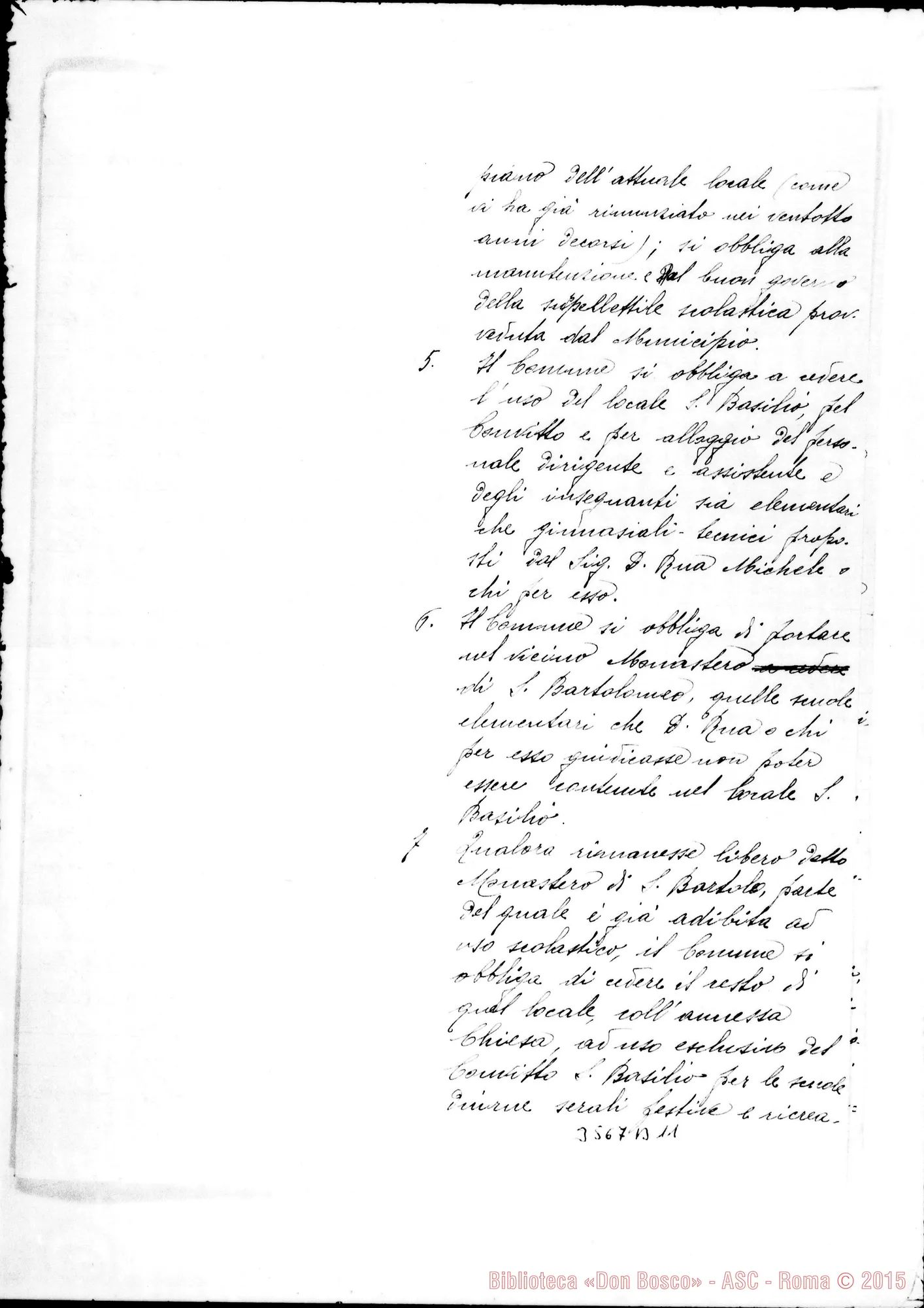 Fotogramma B 11 — Schema di convenzione tra Don Rua E il Municipio, 1’1-10-1909