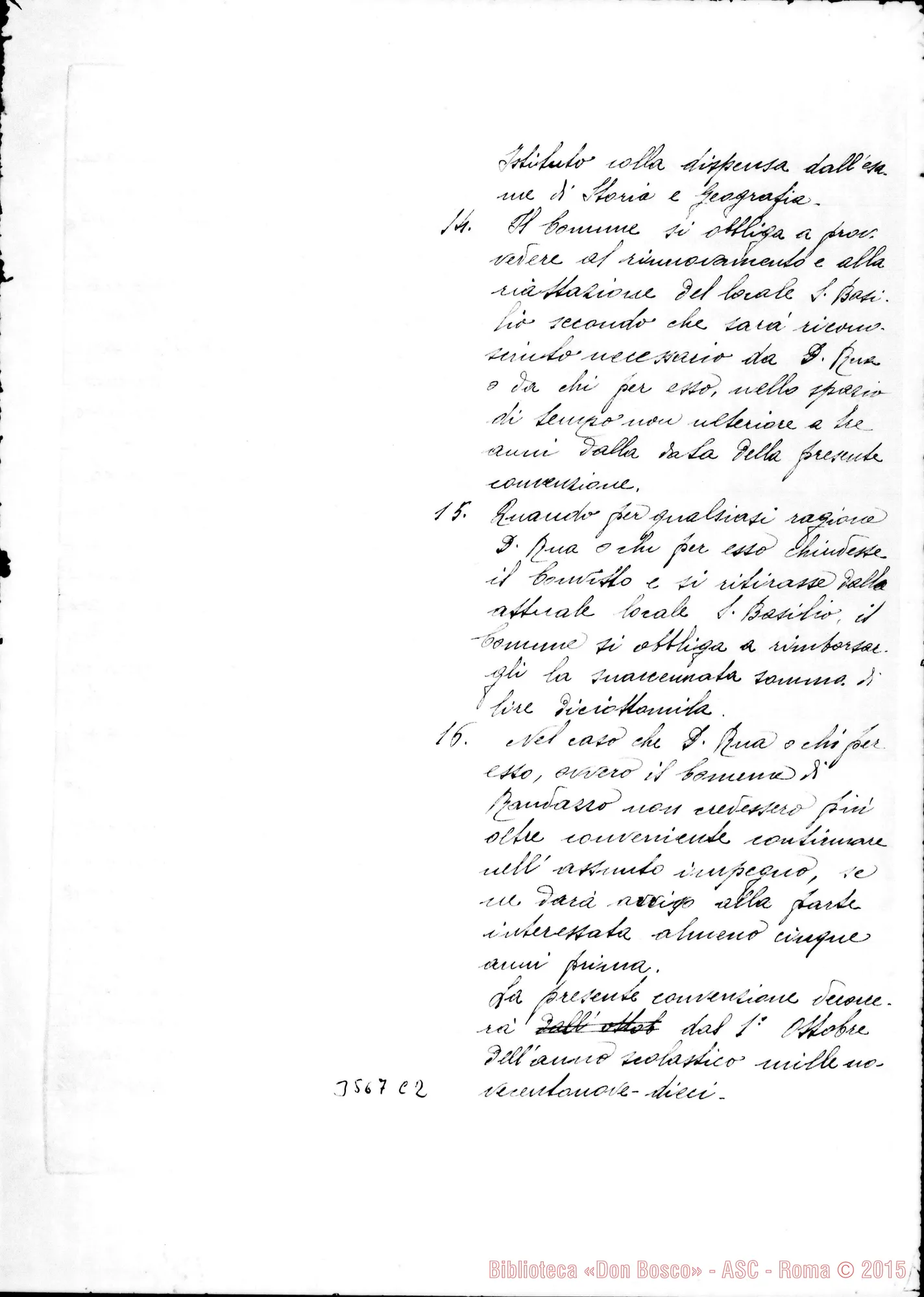 Fotogramma C 2 — Schema di convenzione tra Don Rua E il Municipio, 1’1-10-1909