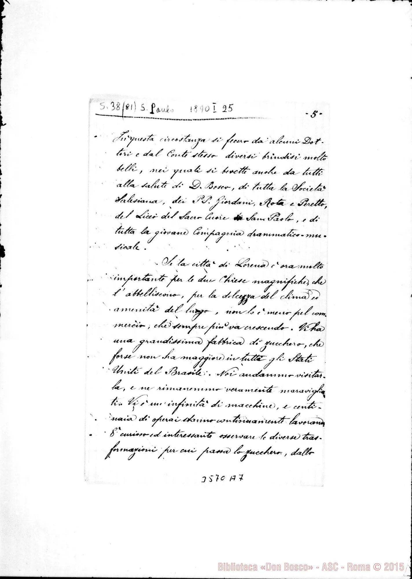 Fotogramma A 7 — Ch. Carlo Graglia-Don Rua. San Pablo, 25-01-1890