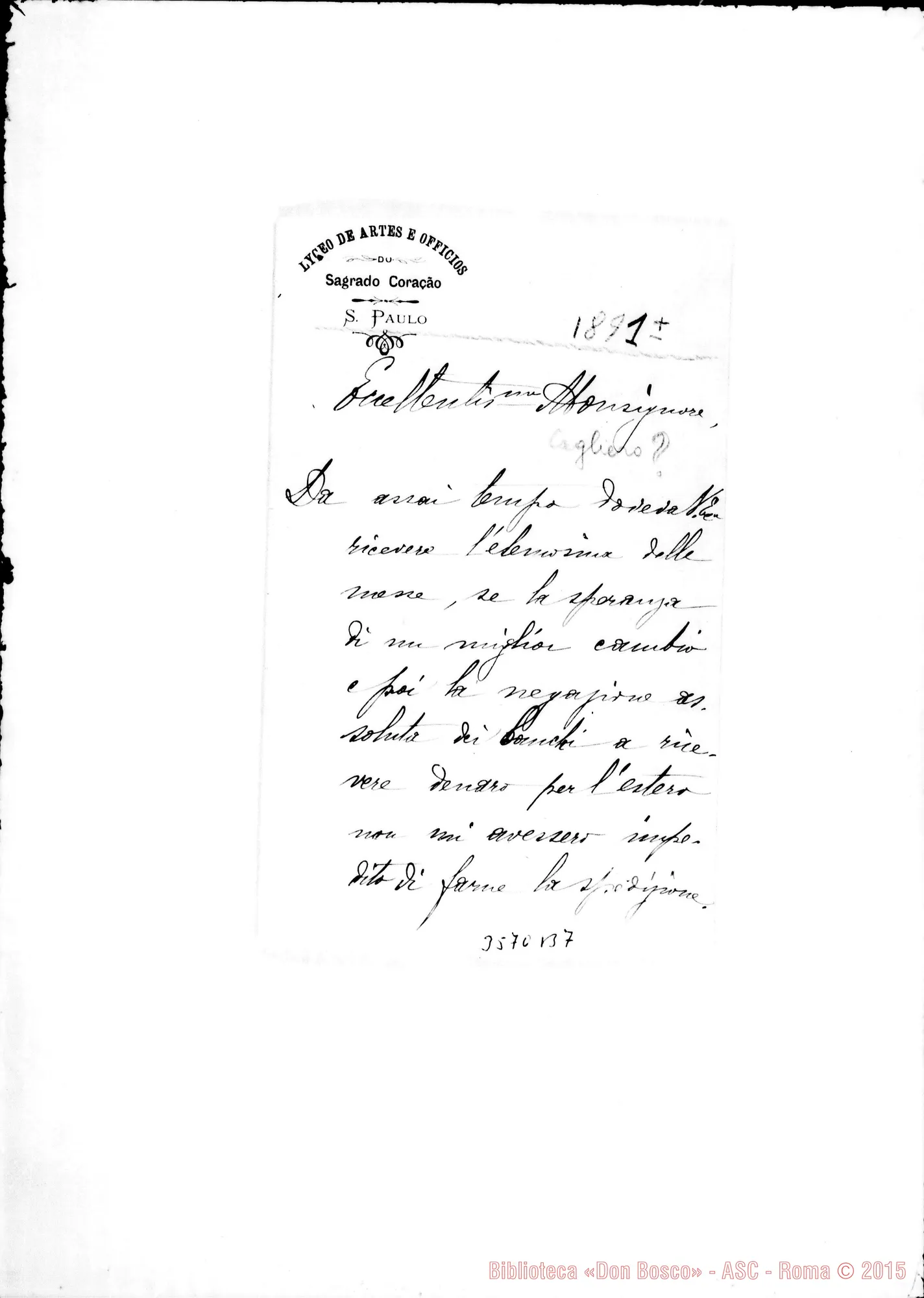 Fotogramma B 7 — Don Lorenzo Giordano-Monsignore. Senza data Autogr. Rua