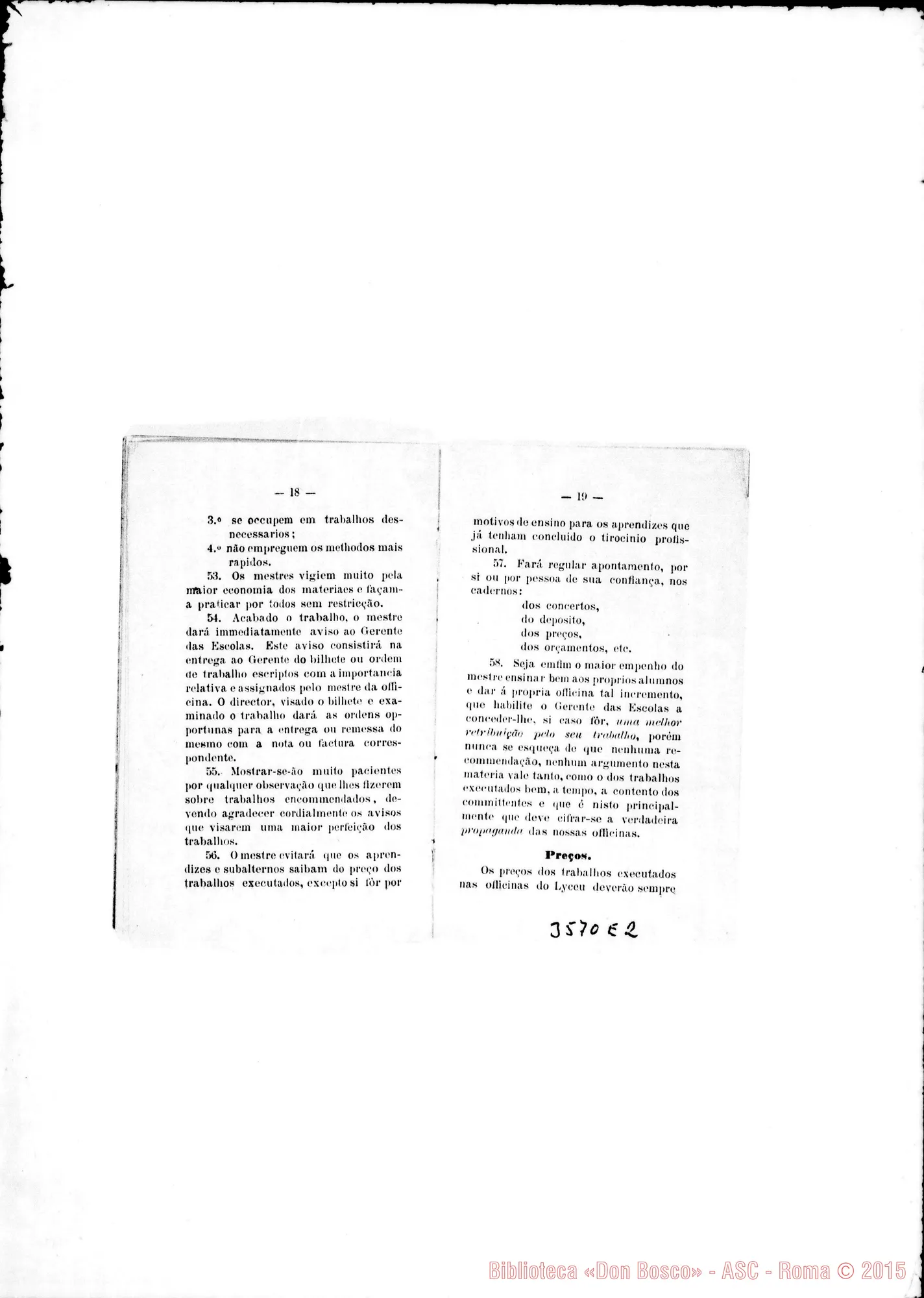 Fotogramma E 2 — «Regulamento dos Mestres de Officina». Stampato 1902