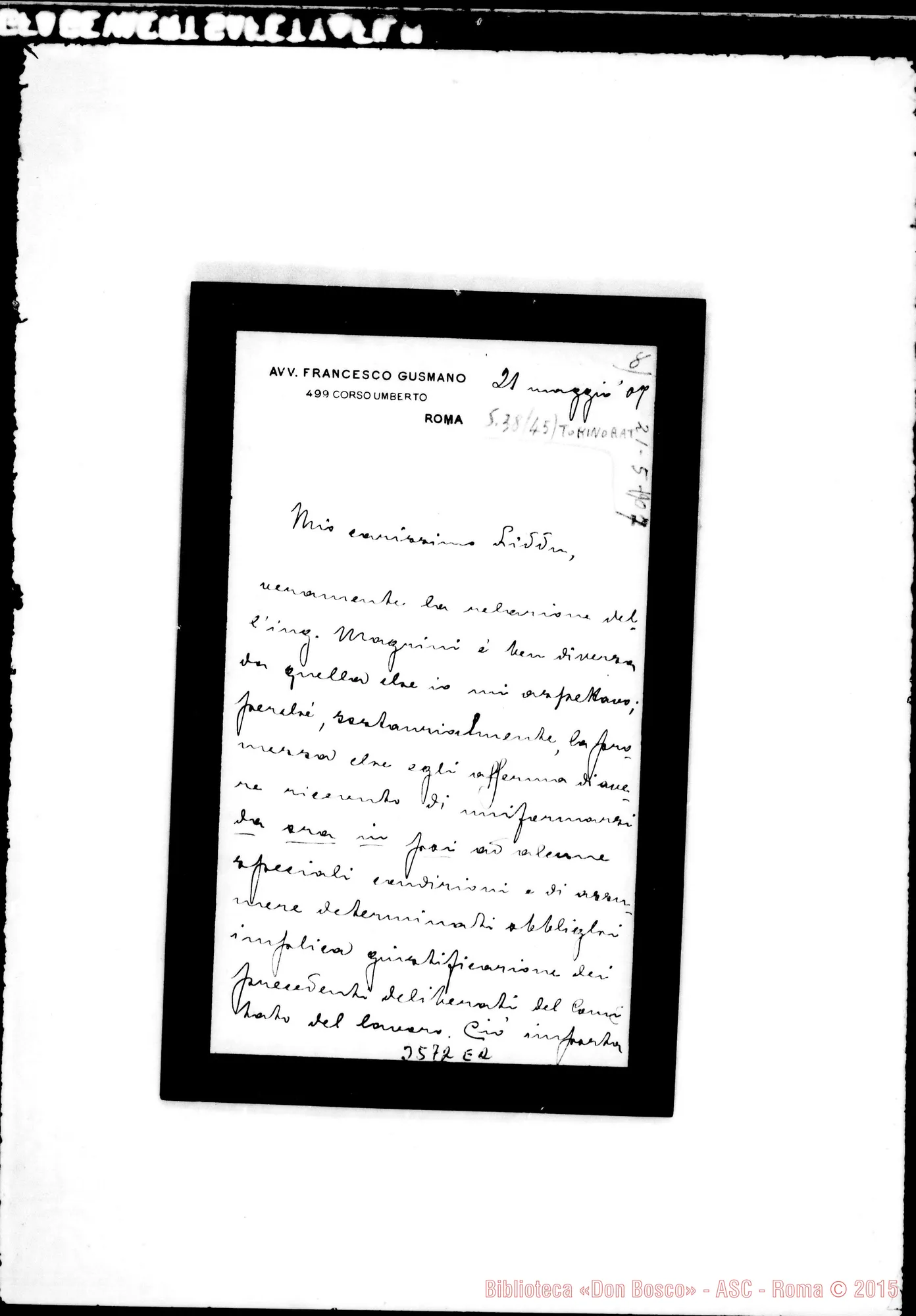 Fotogramma E 2 — Avv. Frane. Gusmano-Don Gusmano. Roma, 21-05-1907