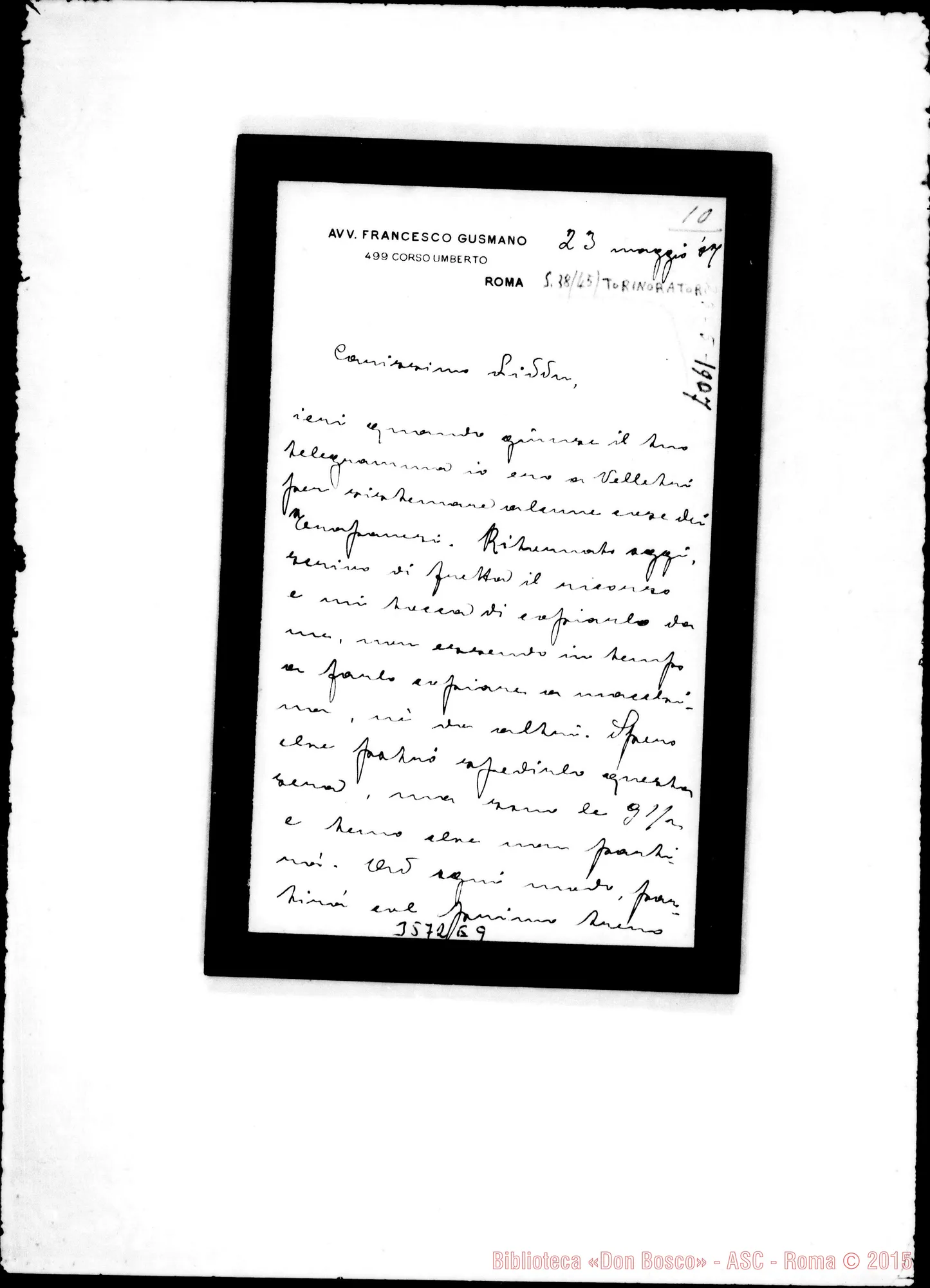 Fotogramma E 9 — Avv. Frane. Gusmano-Don Gusmano. Roma, 23-05-1907
