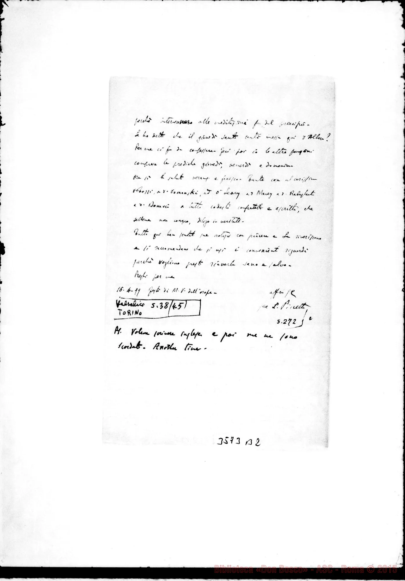 Fotogramma B 2 — Don Luigi Piscetta-Don Barberis. Valsalice, 16-04-1899