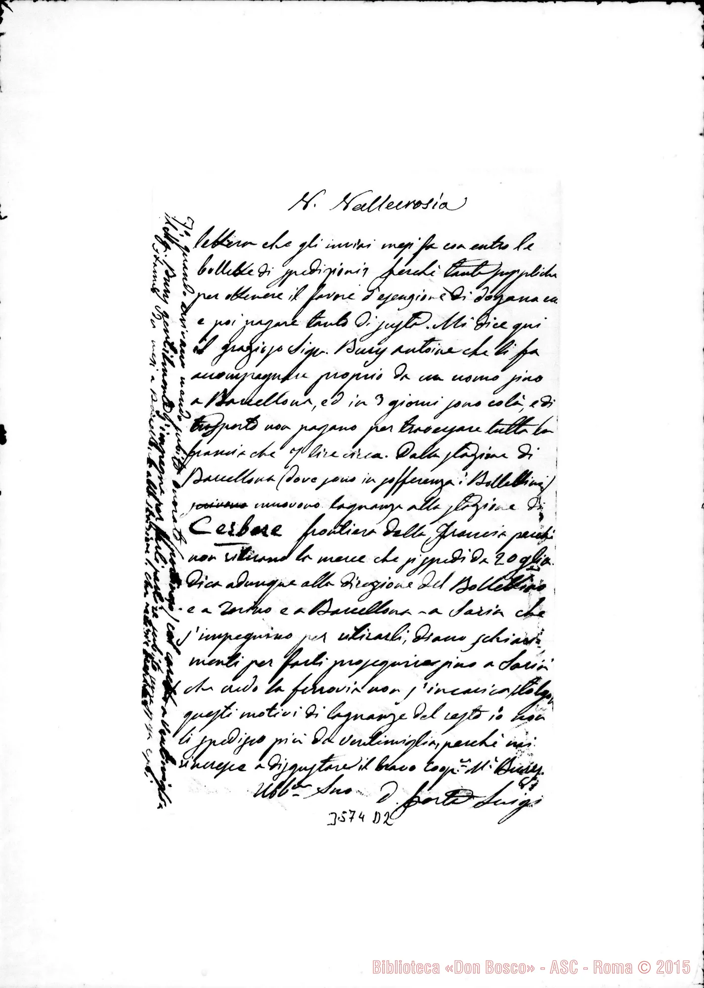 Fotogramma D 2 — Dori Luigi Porta-Don Rua. Torrione, 31-07-1889 Autogr. Rua