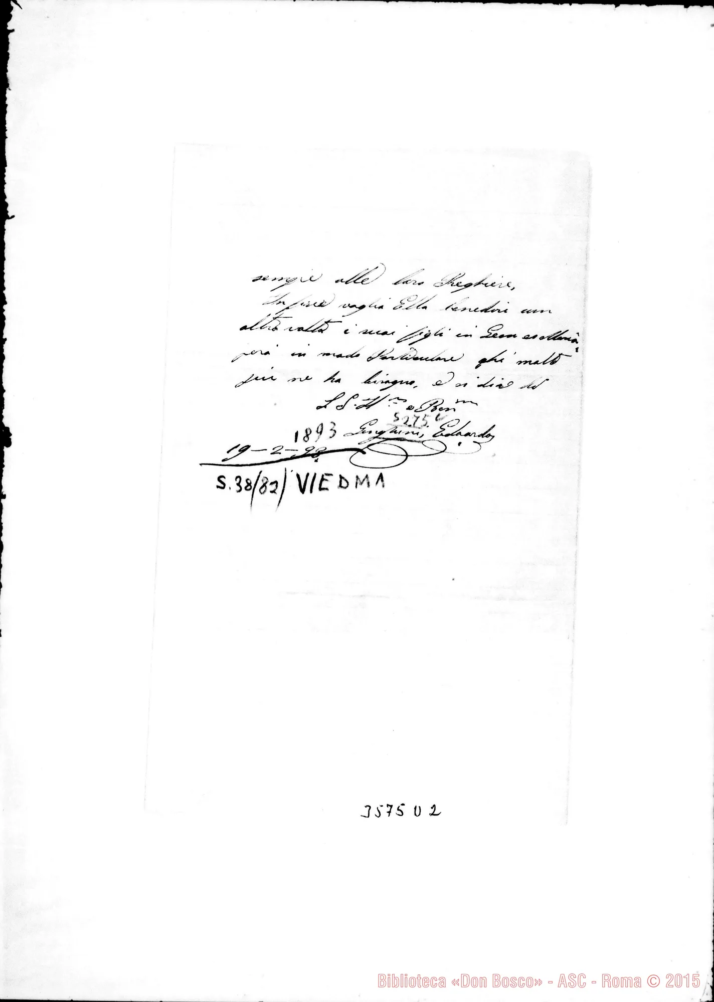 Fotogramma D 2 — Don Genghini Edoardo-Rev.do Padre. Viedma, 19-02-1893