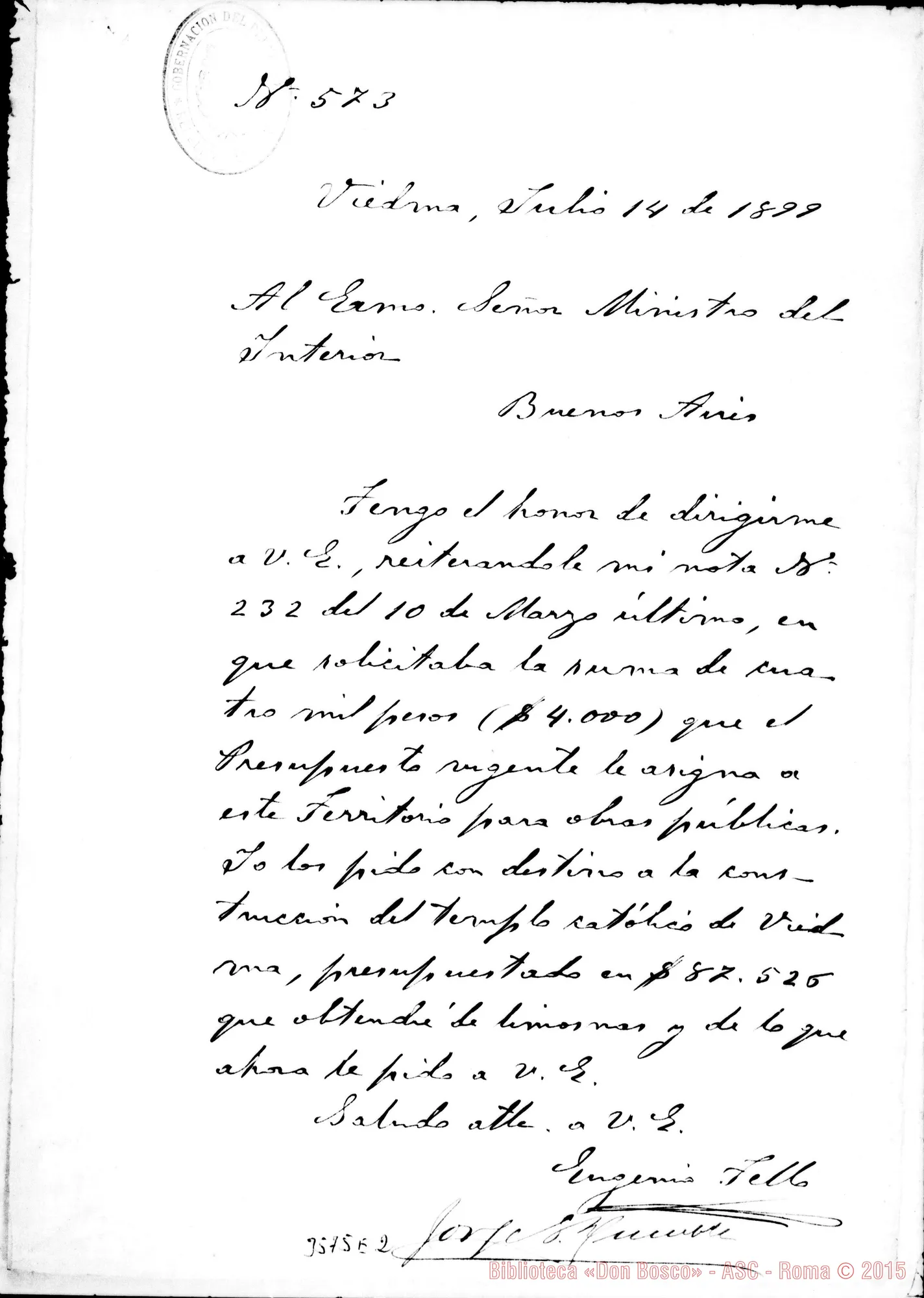 Fotogramma E 2 — Eugenio Tello-Ministro del Interior. Viedma, 14-07-1899
