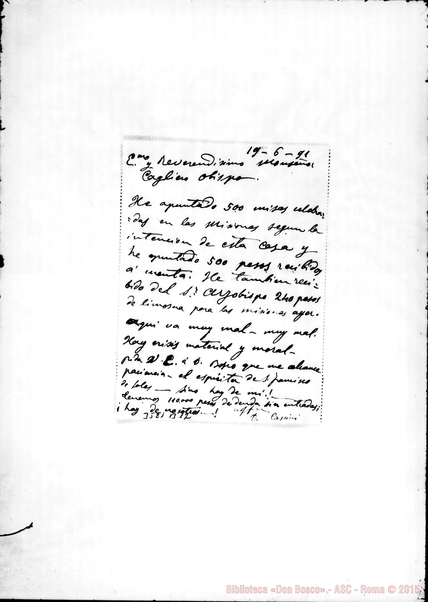 Fotogramma B 12 — Don Cassini Valentino-Mons. Cagliero, il 19-06-1891
