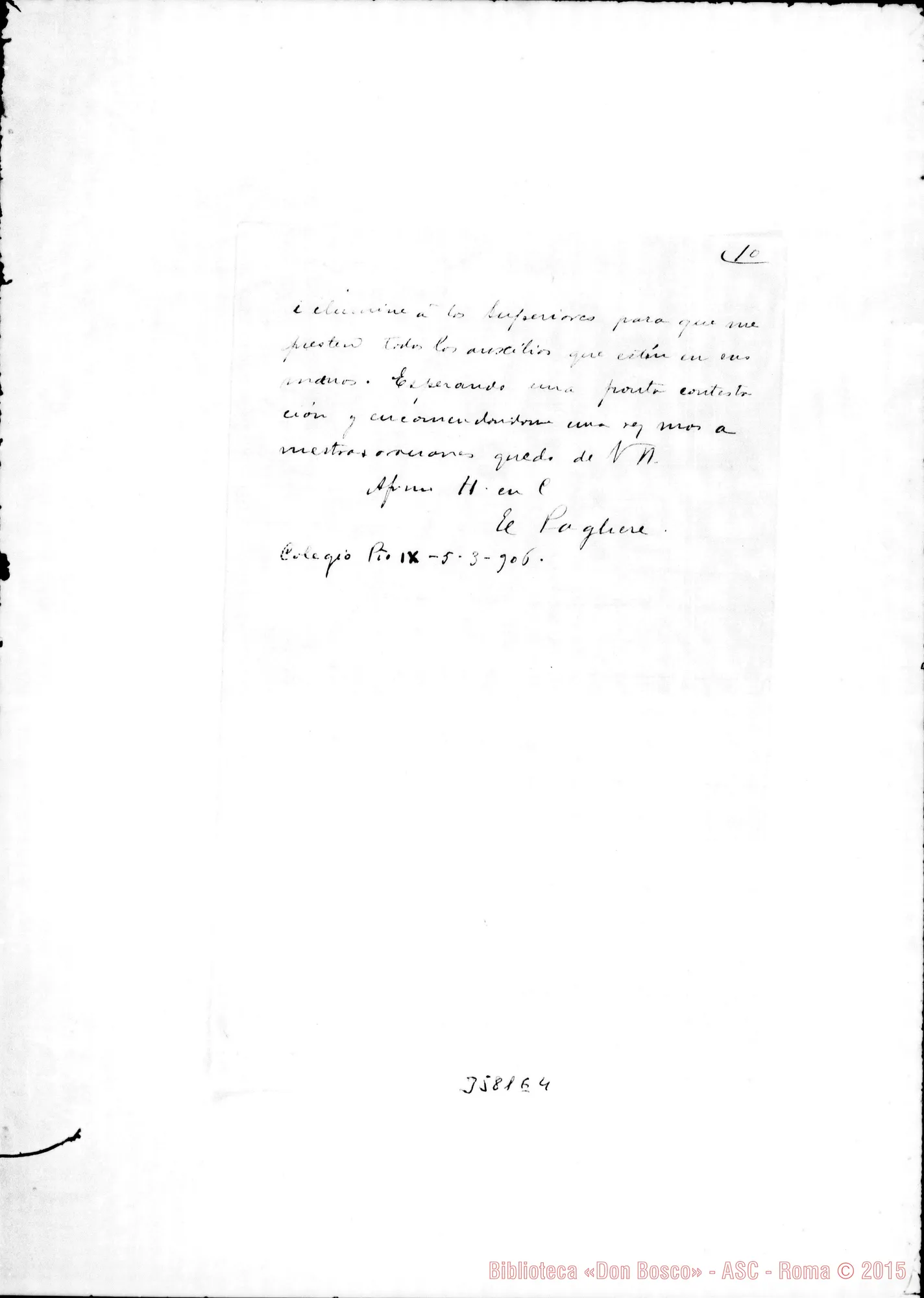 Fotogramma E 4 — Don Pagliere-Capitolo Generale. Almagro, 5-03-1906 Autogr. Rinaldi