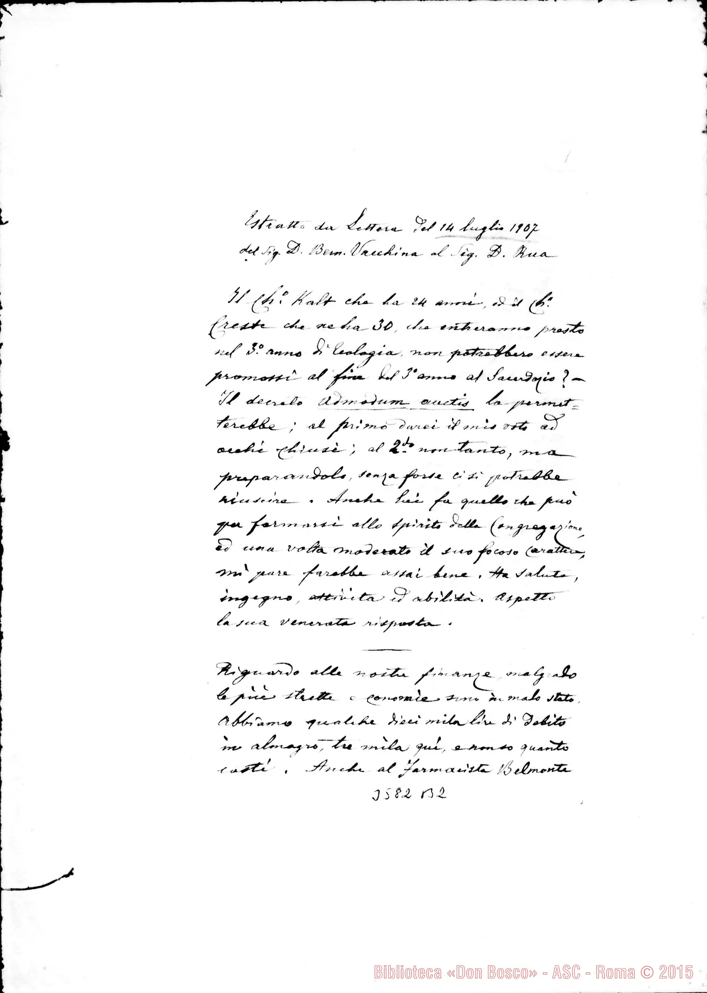 Fotogramma B 2 — Don Bernardo Vacchina-Don Rua. Estratto di lett. del 14-07-1907