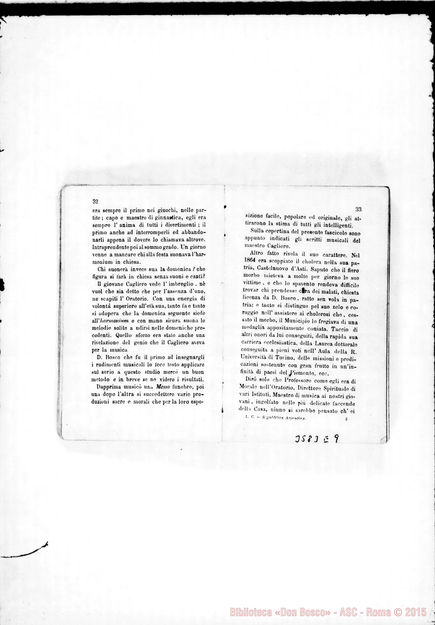 Fotogramma E 9 — Don Chiala Cesare: raccolta di lettere di missionari. Stampato 1876