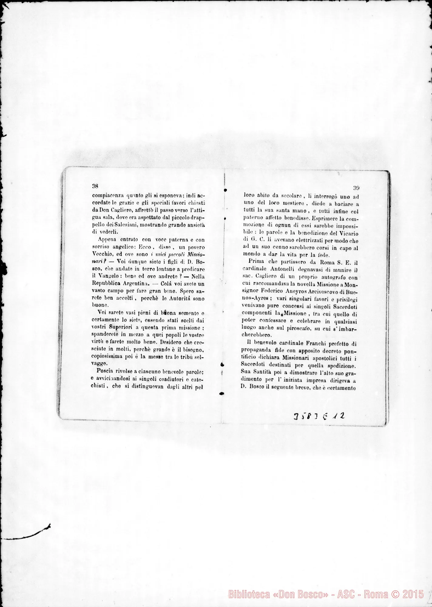 Fotogramma E 12 — Don Chiala Cesare: raccolta di lettere di missionari. Stampato 1876