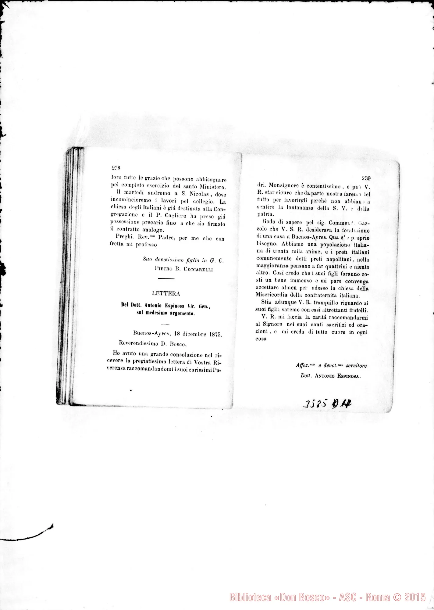 Fotogramma D 4 — Don Chiala Cesare: raccolta di lettere di missionari. Stampato 1876