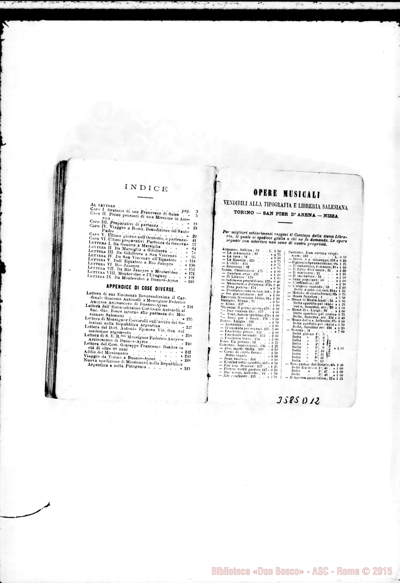 Fotogramma D 12 — Don Chiala Cesare: raccolta di lettere di missionari. Stampato 1876