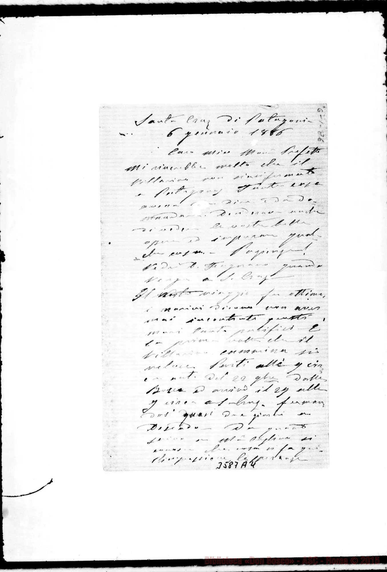 Fotogramma A 4 — Don Angelo Savio-Mons. Peretto. Santa Cruz de Patagonia, 6-01-1886
