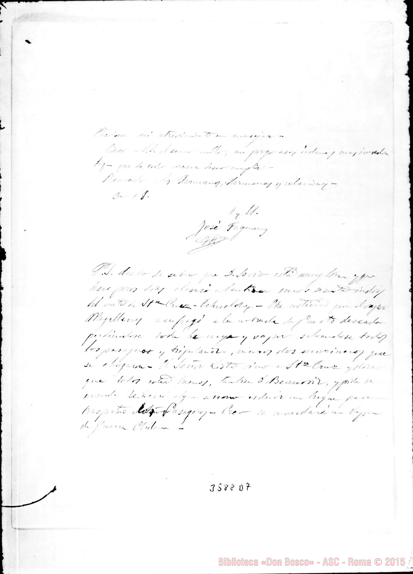 Fotogramma D 7 — Don Fagnano-Mons. Cagliero. Puntarenas, 24-07-1887