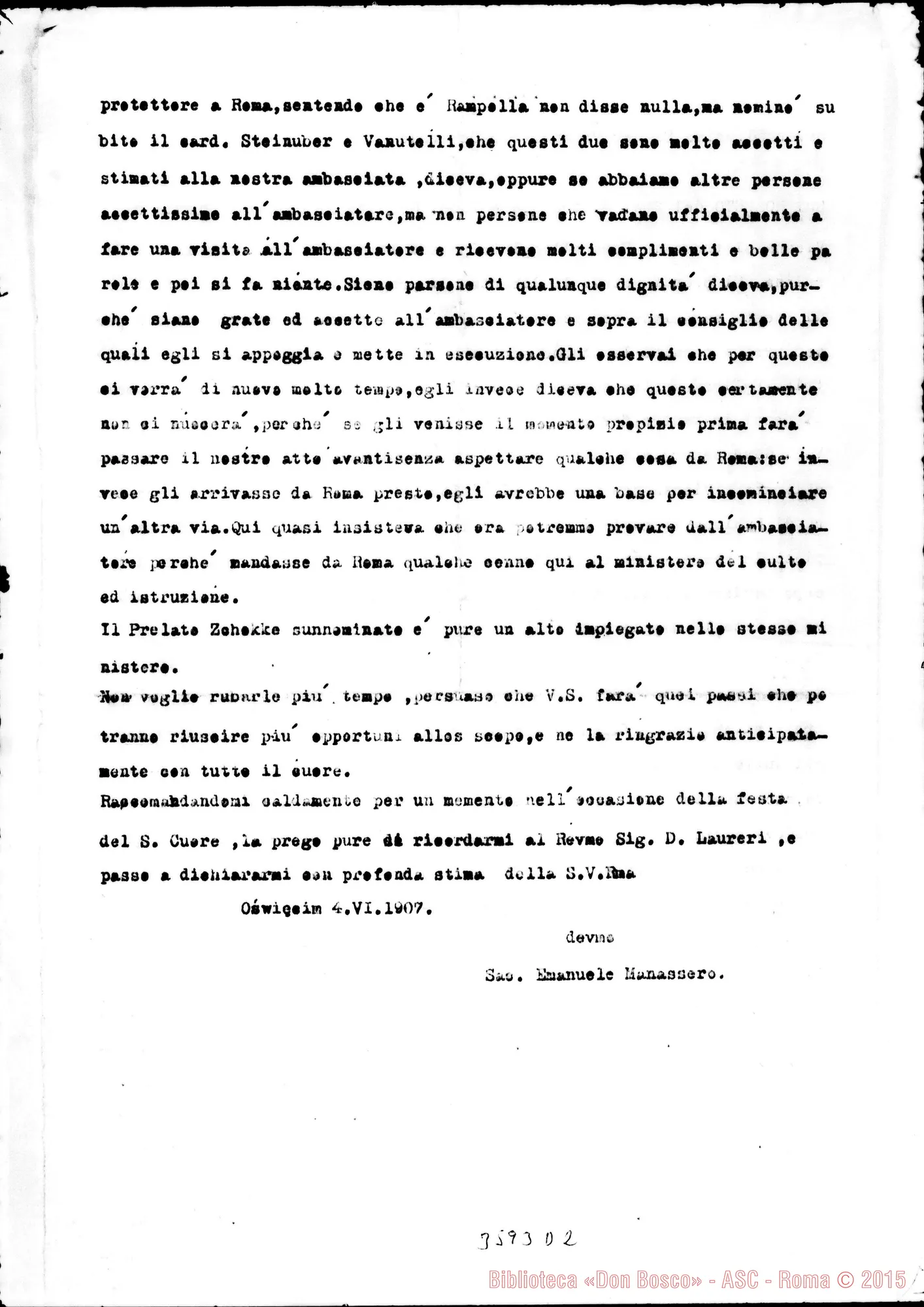 Fotogramma D 2 — Don Manassero-Procuratore Generale. Oswiecim, 4-06-1907