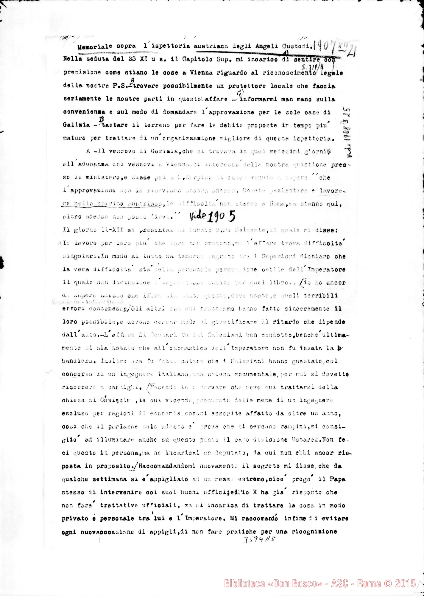 Fotogramma A 8 — Don Manassero: Memoriale suirispettoria austriaca. 31-12-1907