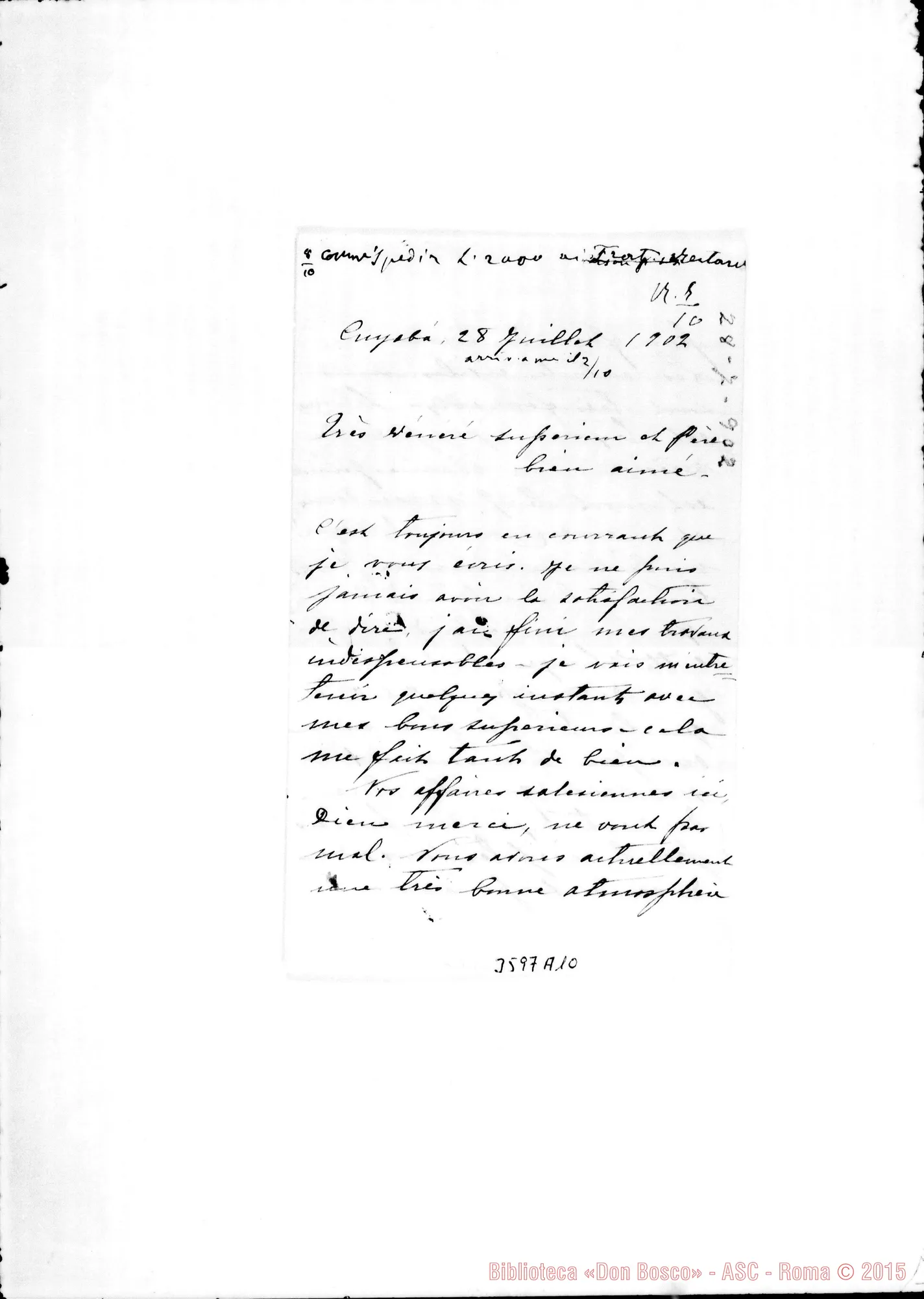 Fotogramma A 10 — Don Antonio Malan-Don Rua. Cuiabà, 28-07-1902 Autogr. Rua