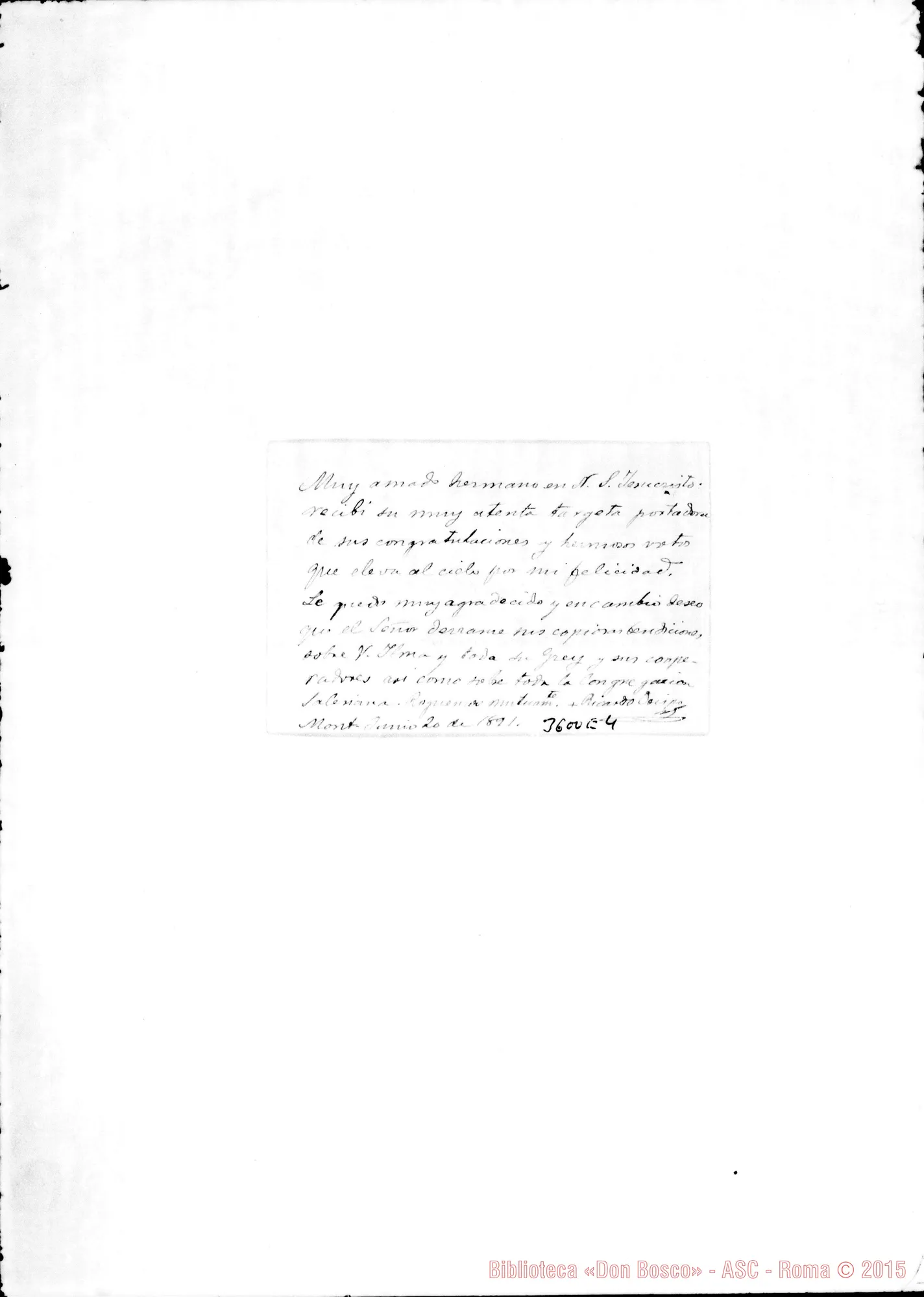 Fotogramma E 4 — Ricardo Isaza, vesc. aus. di Montevideo-Mons. Cagliero, il 20-06-1891