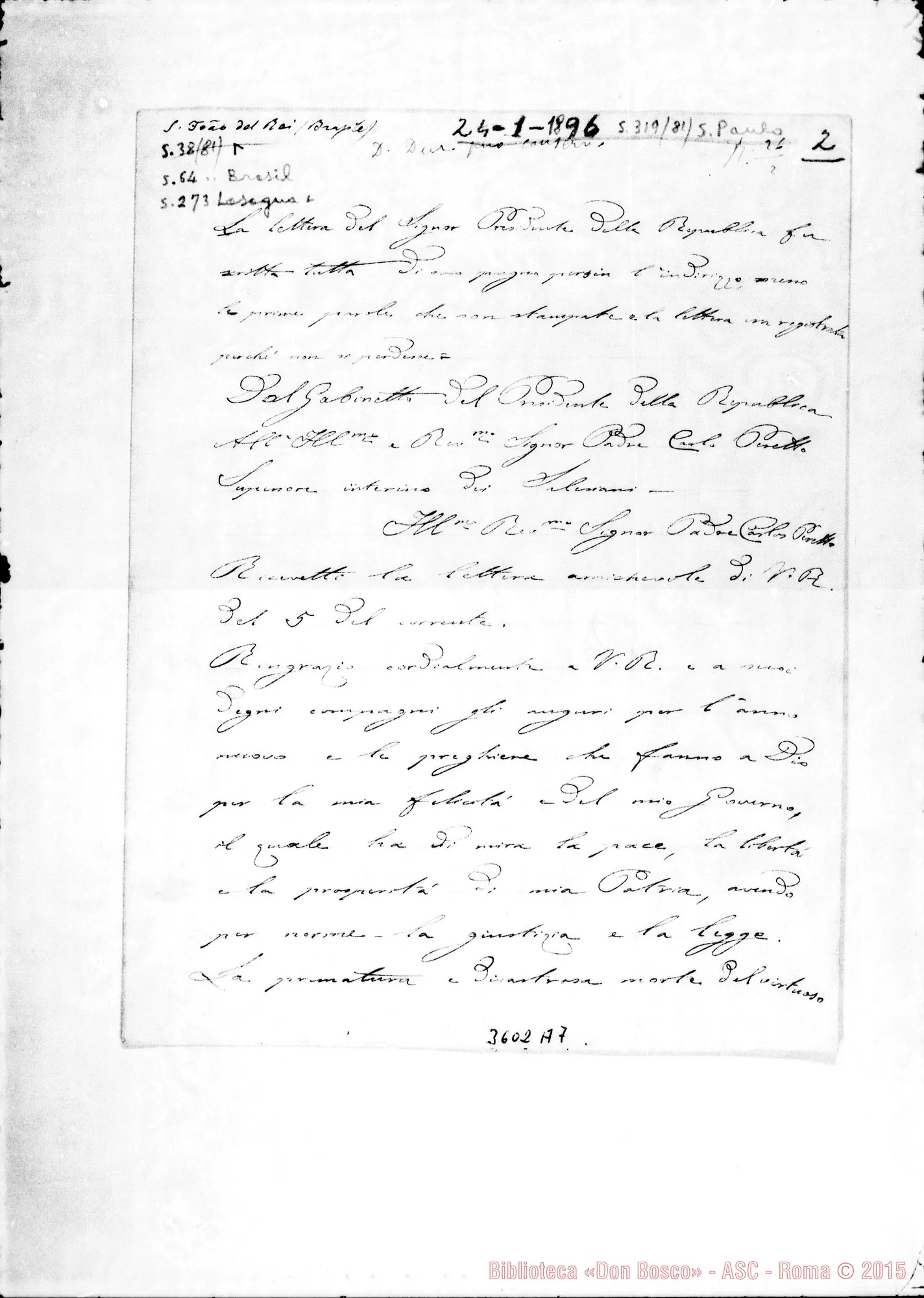 Fotogramma A 7 — Don Carlo Peretto, il 24-01-1896. Autogr. Rua